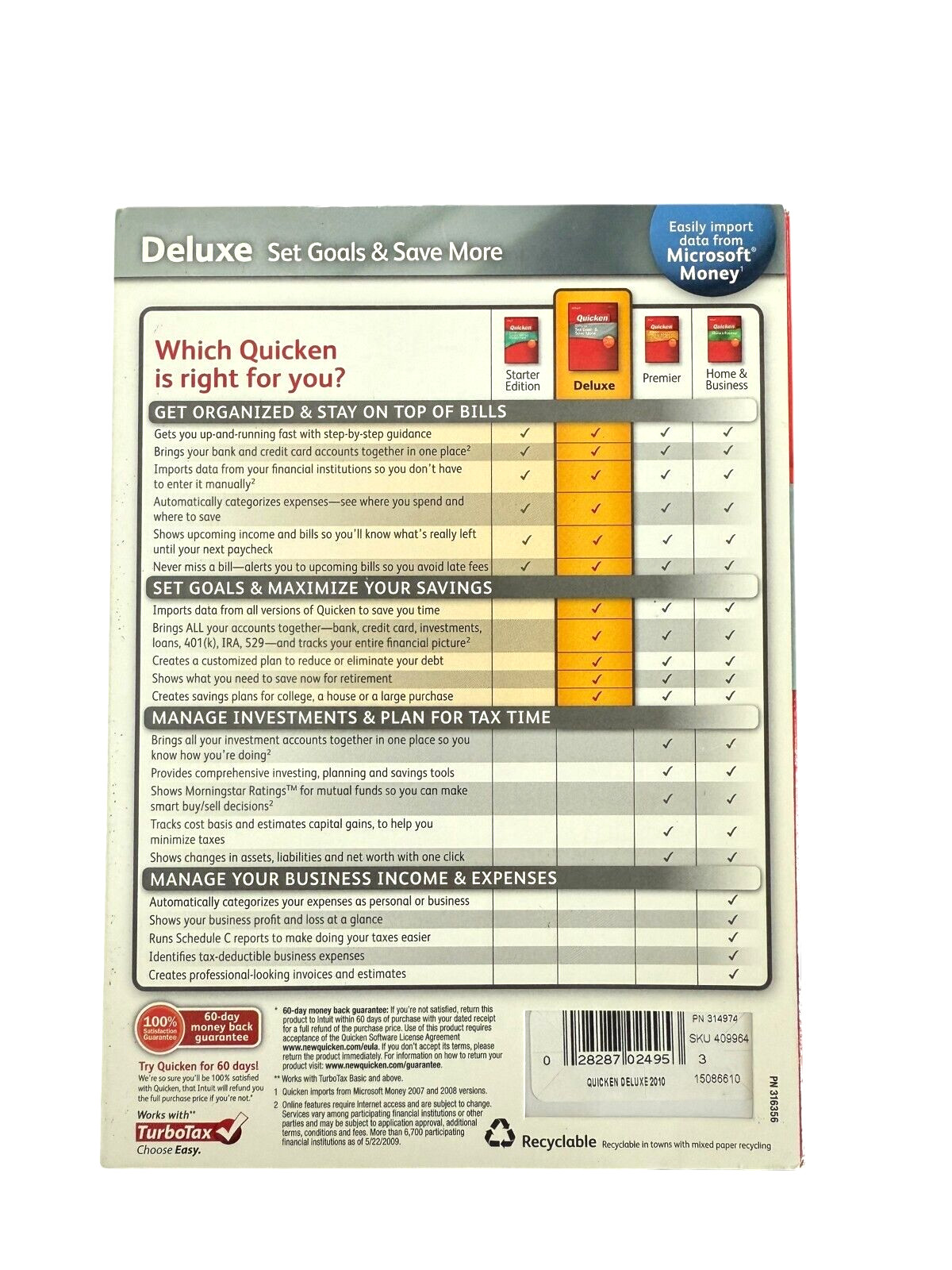 Intuit Quicken Deluxe 2010 For Windows XP/VISTA/7 & MAC