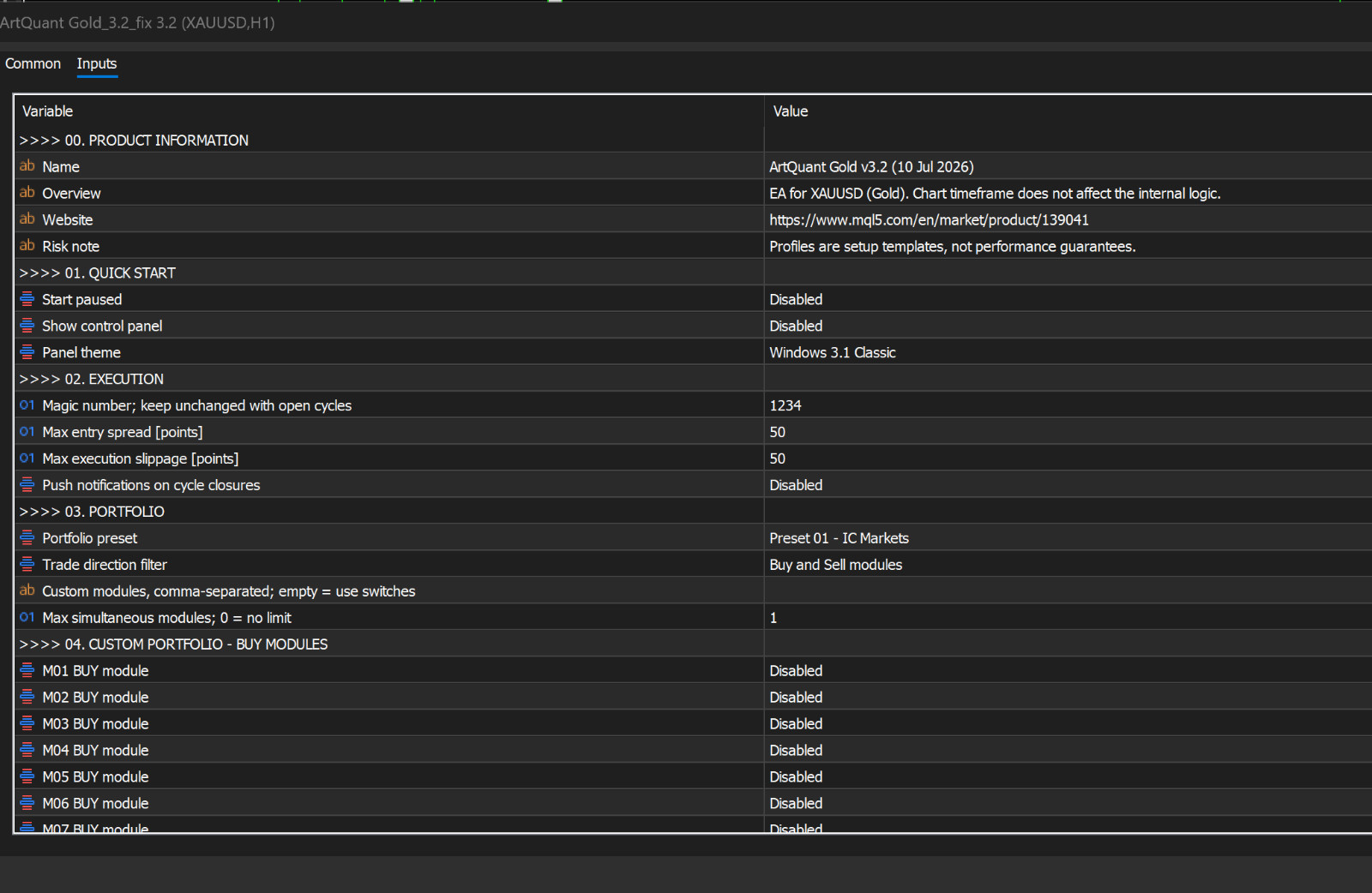 v3.2 Artquant Gold EA Metatrader MT5 Gold Bot Trading Robot MQL5