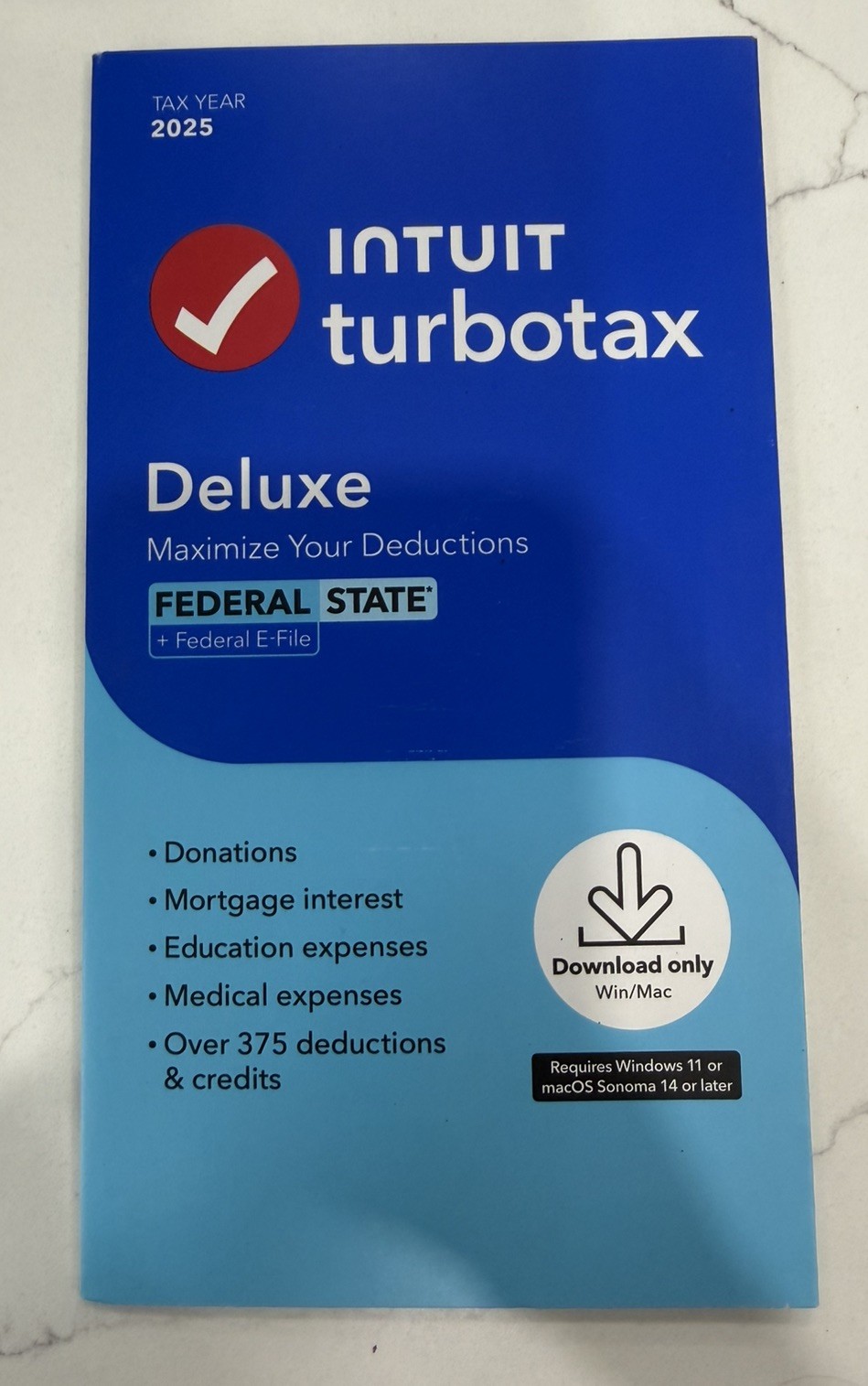 TurboTax Deluxe Desktop 2025 Federal & State Tax Return Product Key Card Desktop