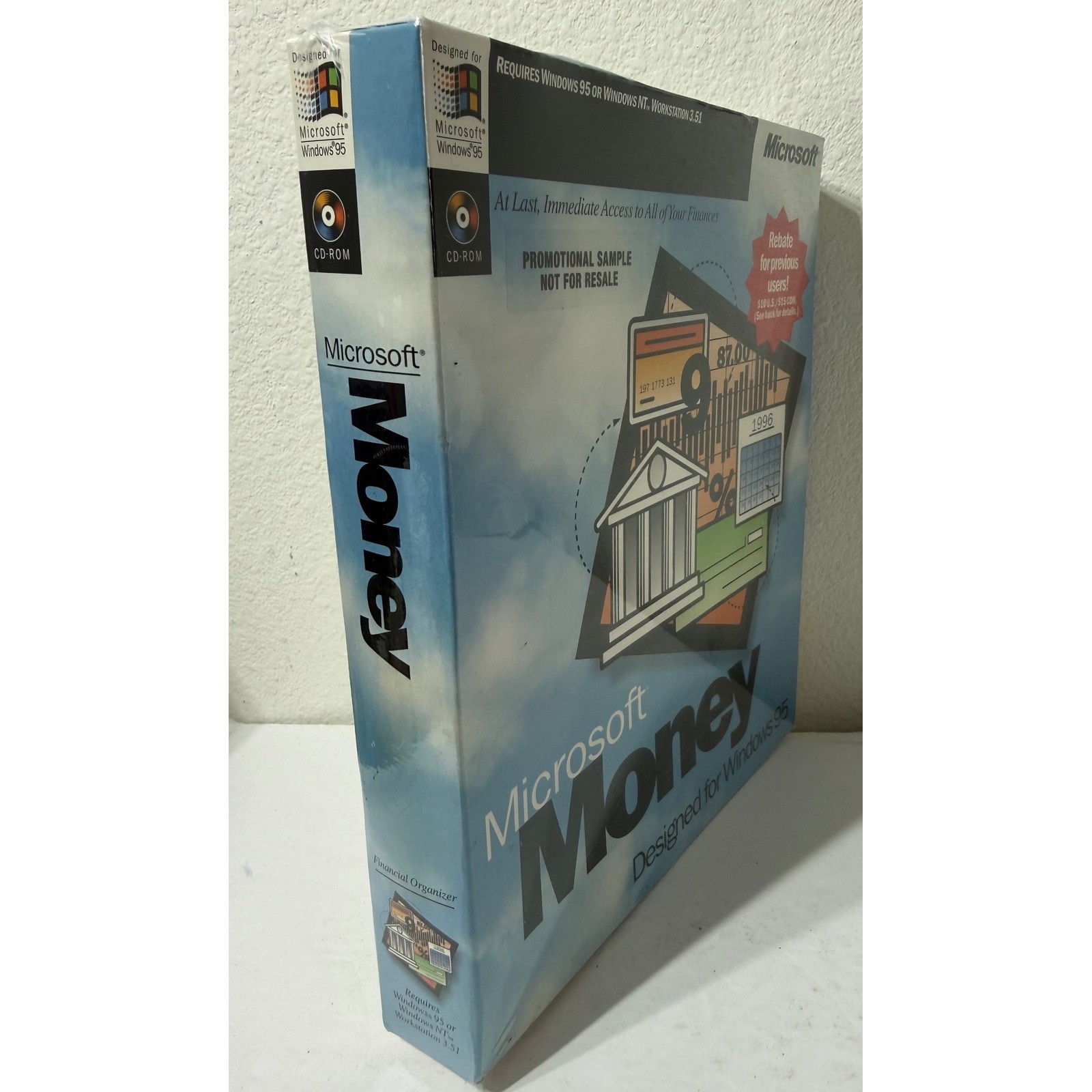 Microsoft Money Windows 95 Vintage Big Box Software Promotional Sample Sealed