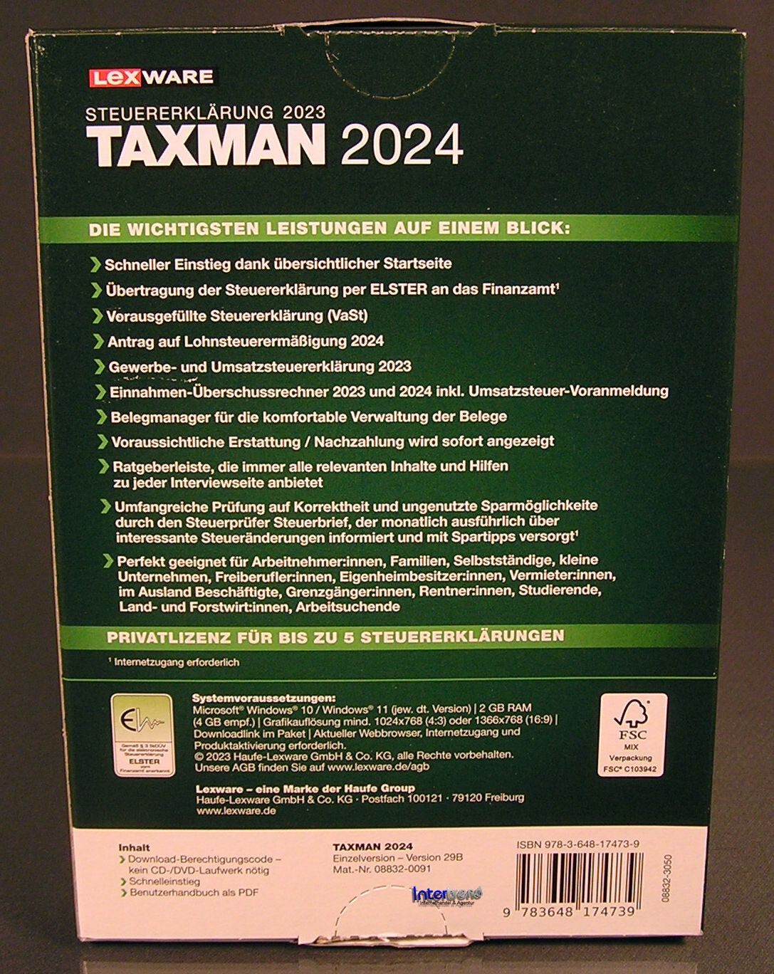 Lexware Taxman 2024 Vollversion Box (Steuerjahr 2023) + Handbuch (PDF) OVP NEU