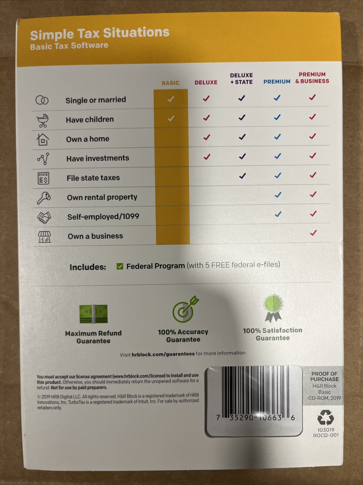 H&R Block – Basic Tax Software – Mac|Windows 2019 – RETAIL PACKAGING