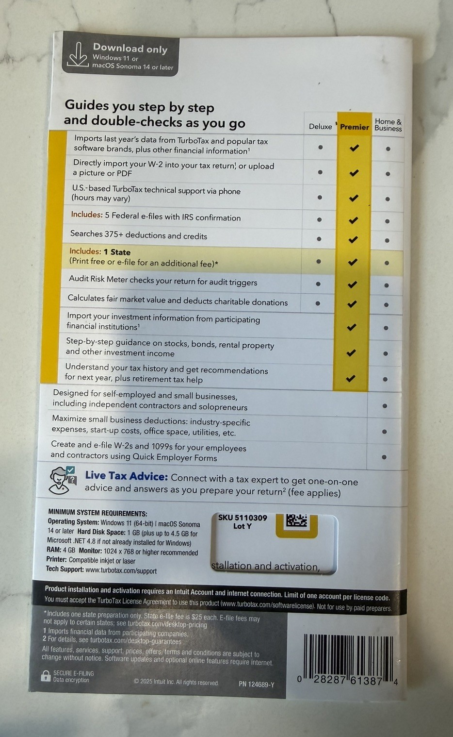 New TurboTax Premier 2025 Tax Software Fed & State Tax Win & Mac Sealed USA