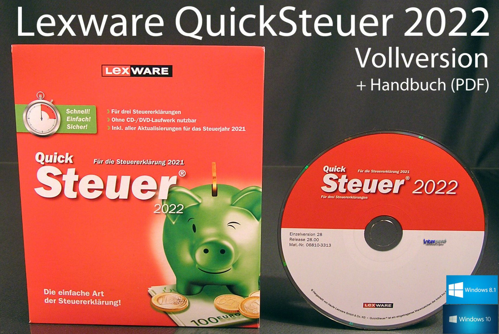 Lexware QuickTax 2022 Full Version Box, CD, Manual (PDF) Tax Year 2021 NEW