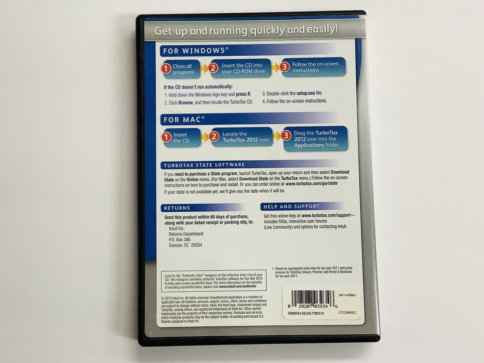 Turbotax 2012 Deluxe. Federal and State + Federal E-file (Win/Mac) LN