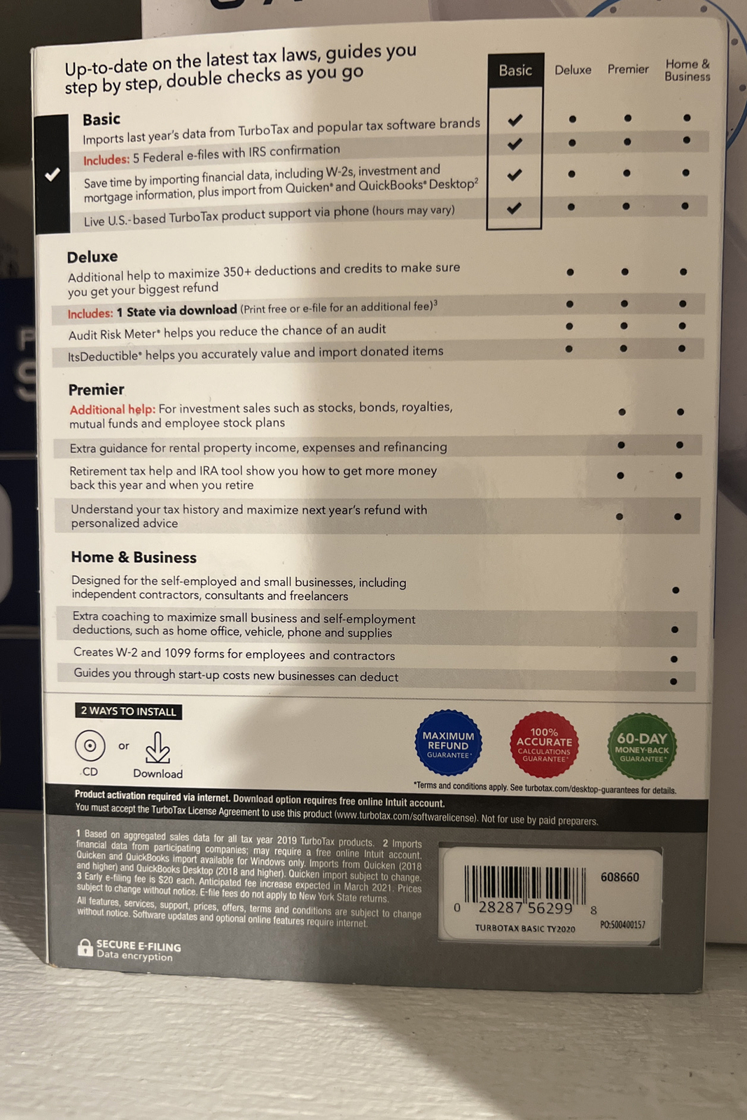 Intuit – TurboTax Basic Federal + Efile 2020 (1-User) “package Of 20 “