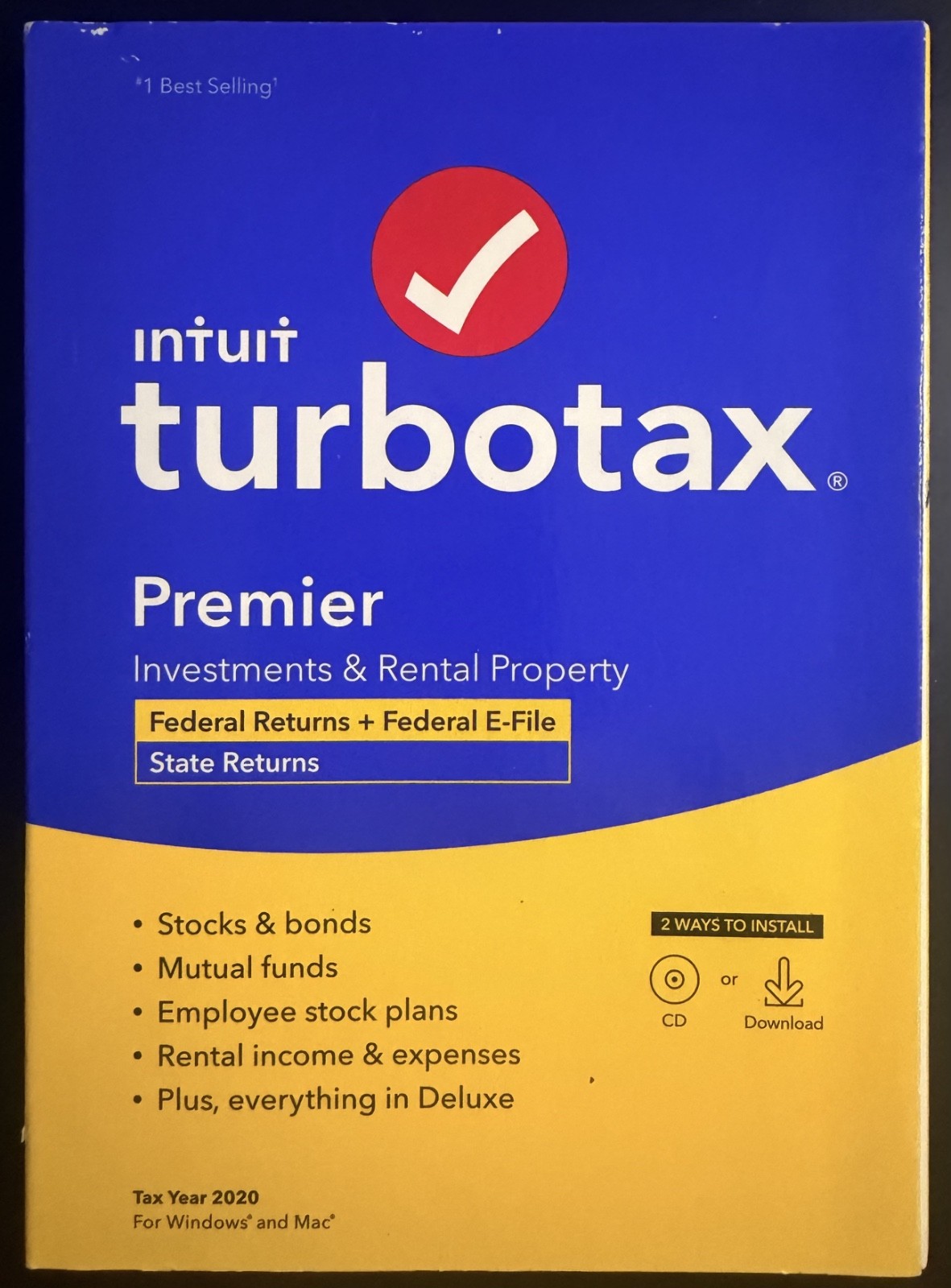 USED TurboTax Premier Federal + State 2020 CD for Windows and Mac
