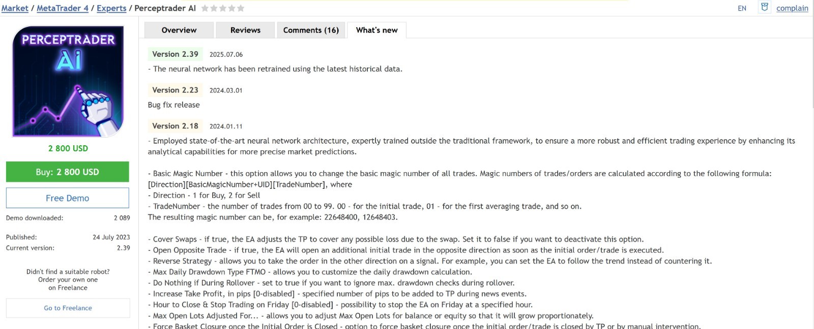 v2.43 Perceptrader AI Forex EA MT5 metatrader algo trading robot scalping ftmo