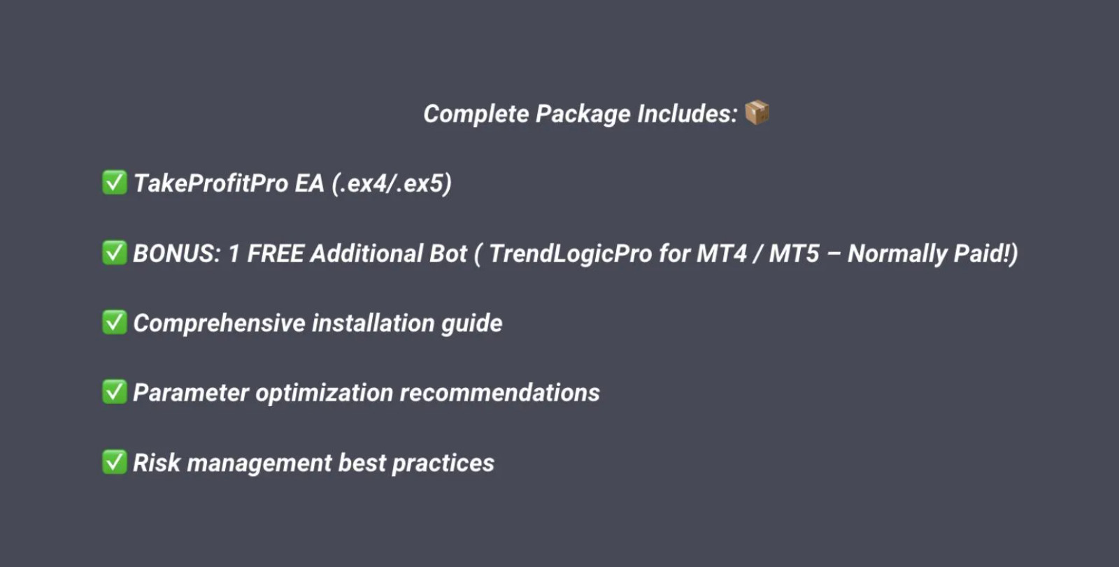TakeProfitPro EA – Forex Auto Trading Robot – MT5 – Gold / BTCUSD 2026