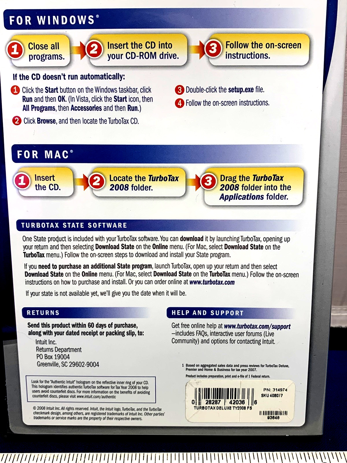 Intuit TurboTax Deluxe 2008 Federal + State for Windows & MAC