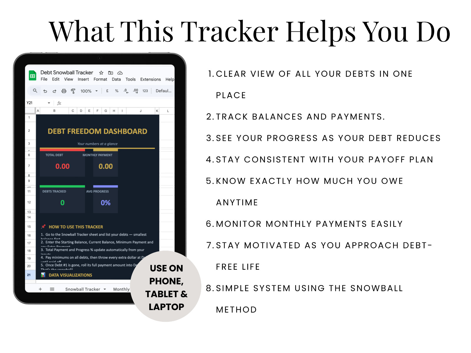 Debt Snowball Tracker Excel | Visual Debt Payoff Spreadsheet with Progress Bars