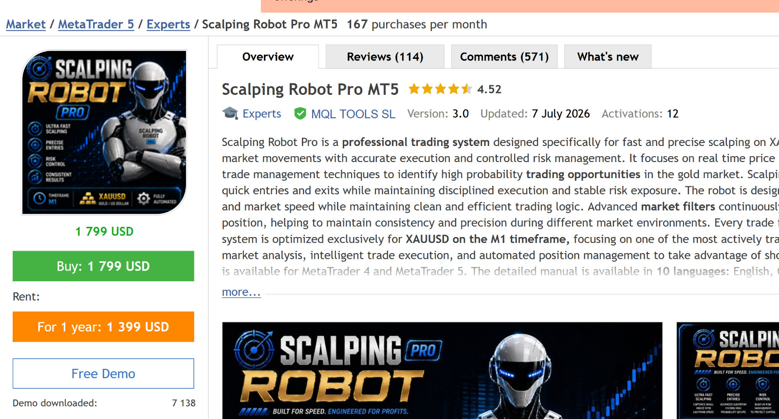 [PREORDER] v3.0 Scalping Robot Pro EA Metatrader MT5 Gold Trading Forex Robot