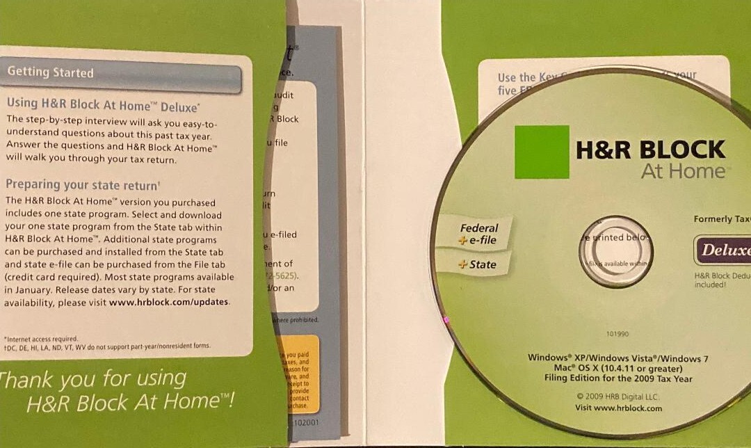 2009 TaxCut DELUXE Federal turbo H&R Block Tax Cut New sealed CD in the Sleeve!