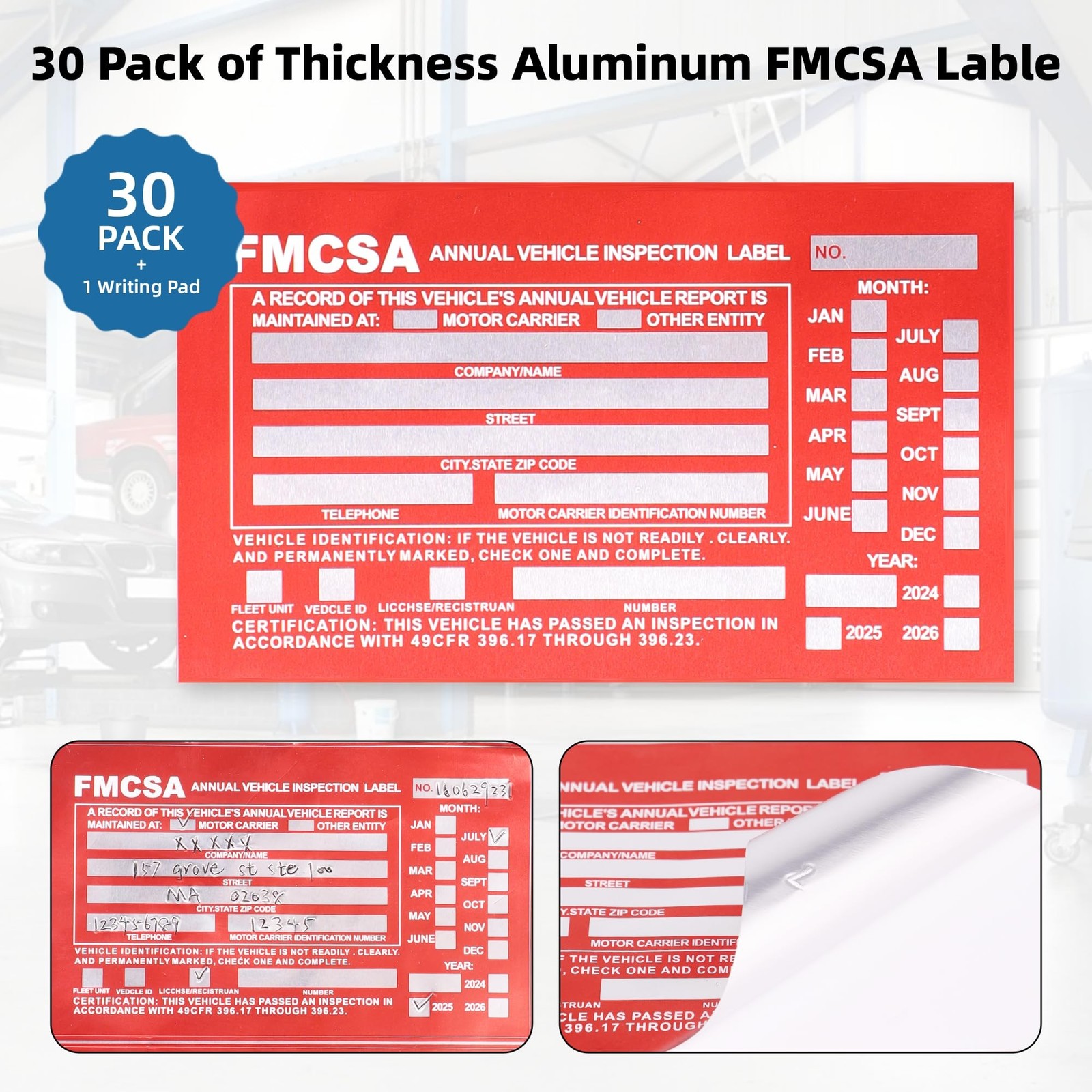 30-Pack Annual Vehicle Inspection Report Form, 3-Ply Carbonless Form and Hard…