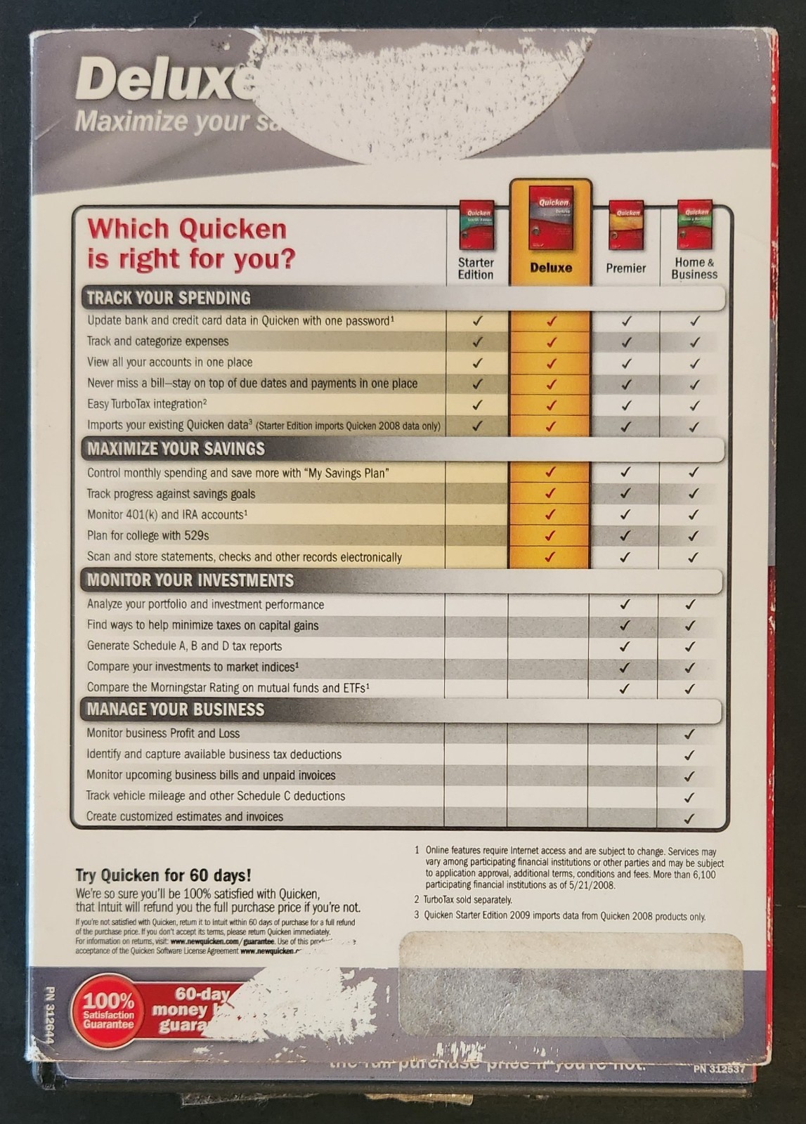 2009 Quicken Deluxe Intuit Disc PSA Clean w/ Case & Guide – No Key Code