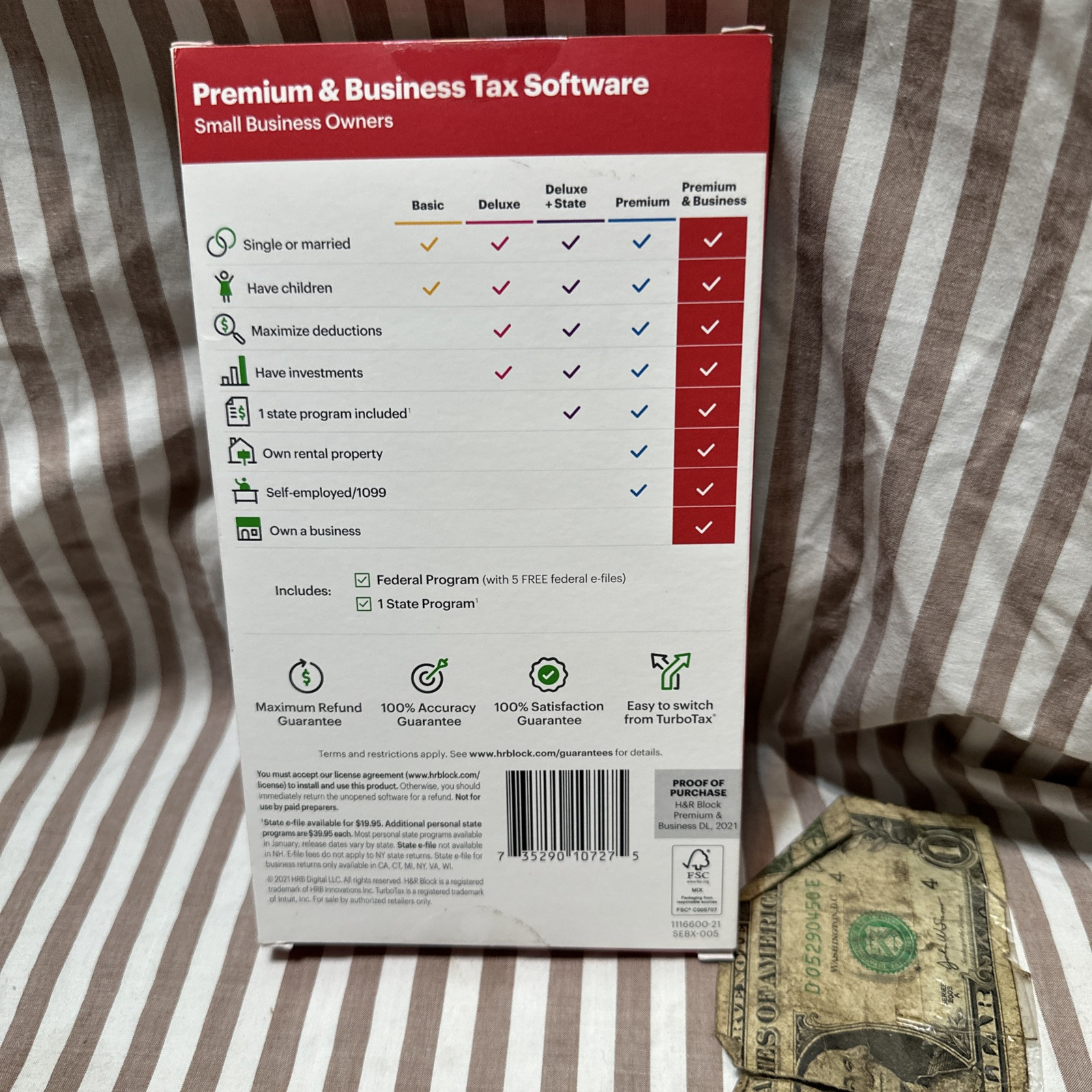 Open Box Key Card H&R Block Tax Software Premium Business 2021 PC Turbotax USA