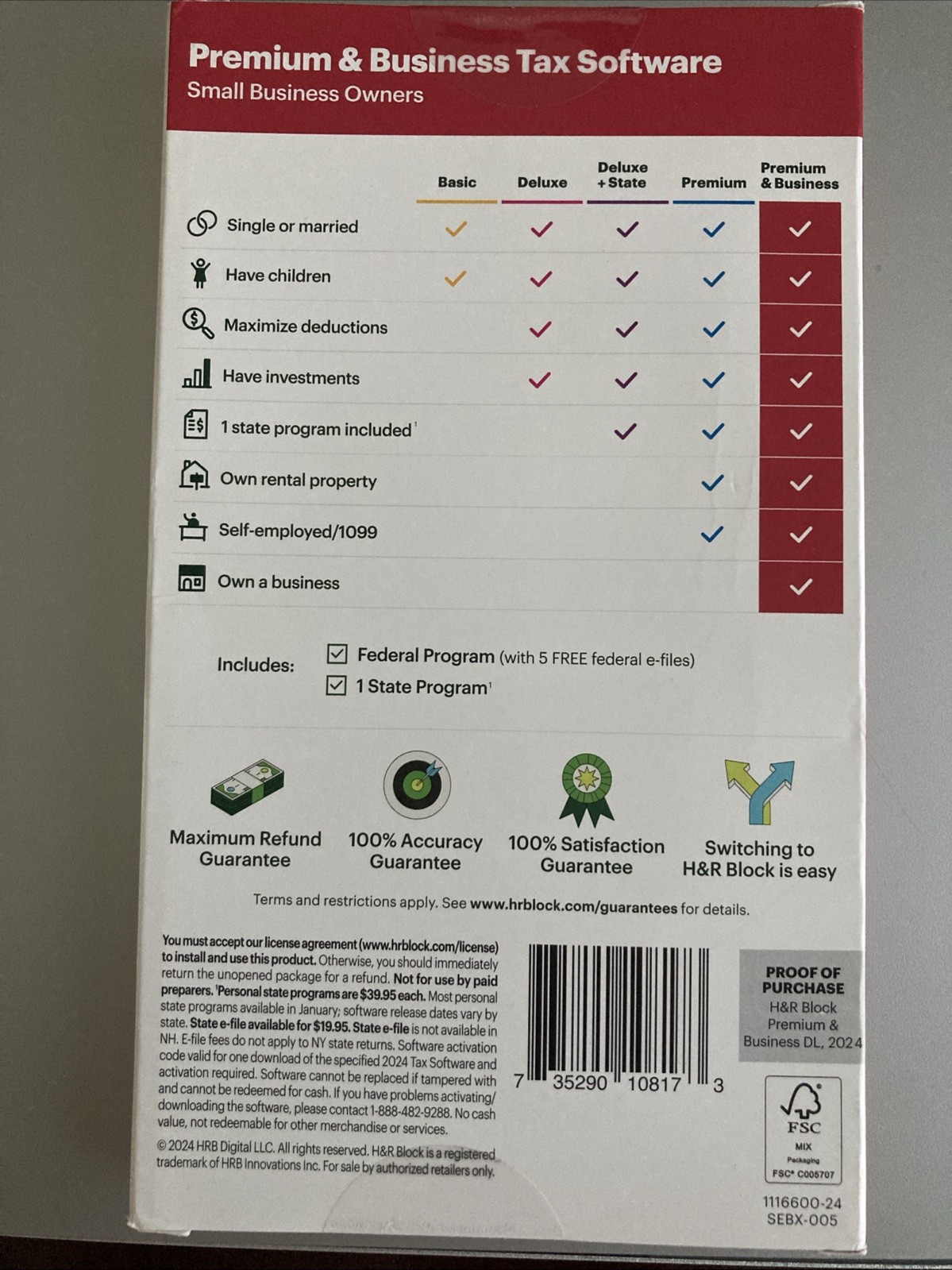 New 2024 H&R Block Tax Software Premium & Business Edition for Win/PC [Key Card]