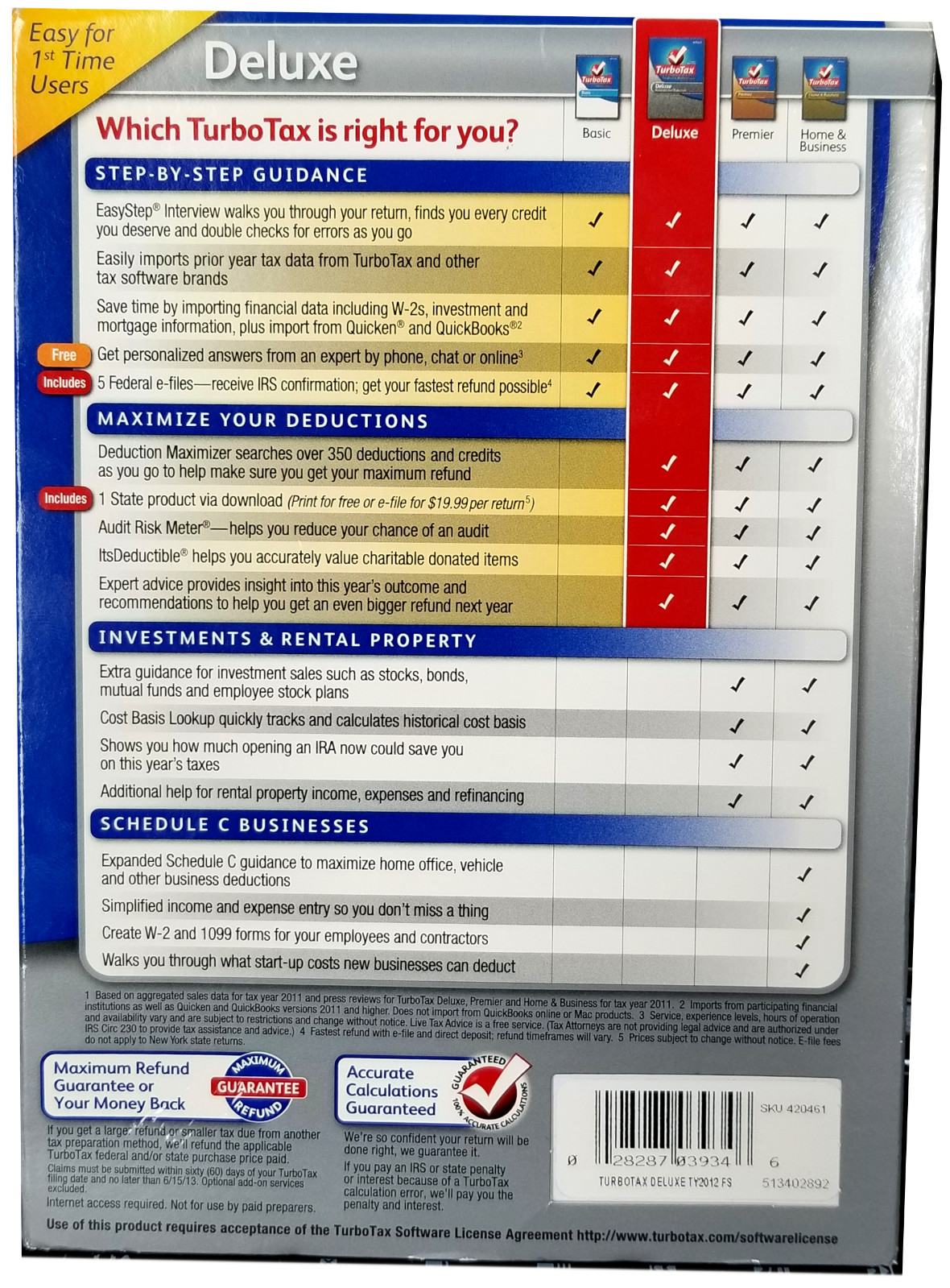 2012 TurboTax Deluxe for federal e-file & state tax return for PC & Mac CD