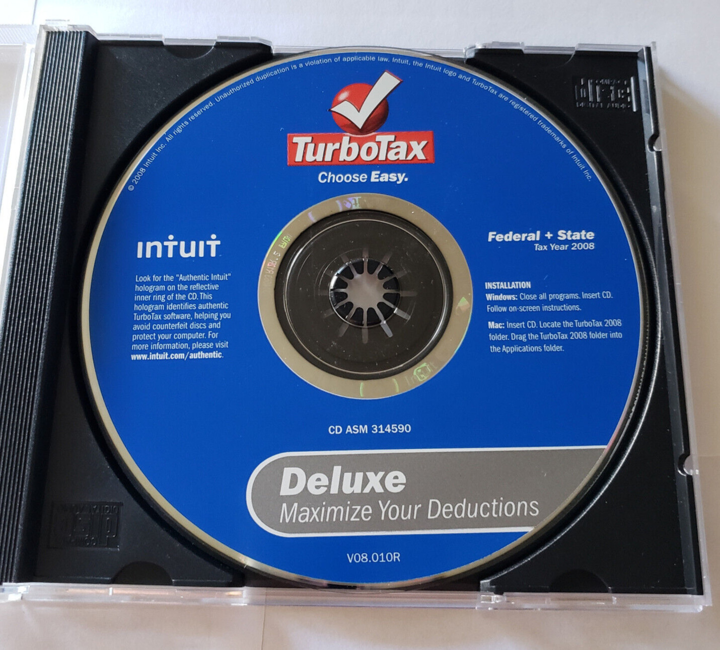 2008 TurboTax Deluxe Federal + State for Win or Mac CD ONLY