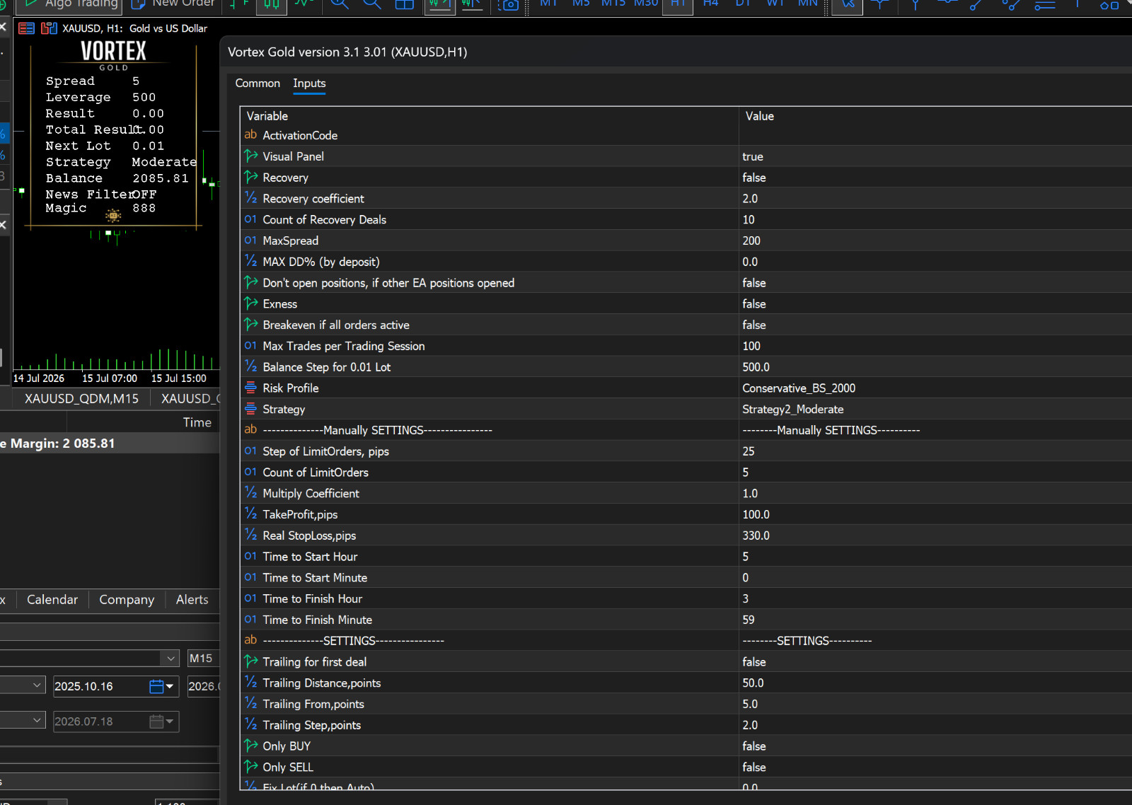 v3.1 Vortex Gold EA Metatrader MT5 Gold Bot Trading Robot MQL5 Expert Advisor