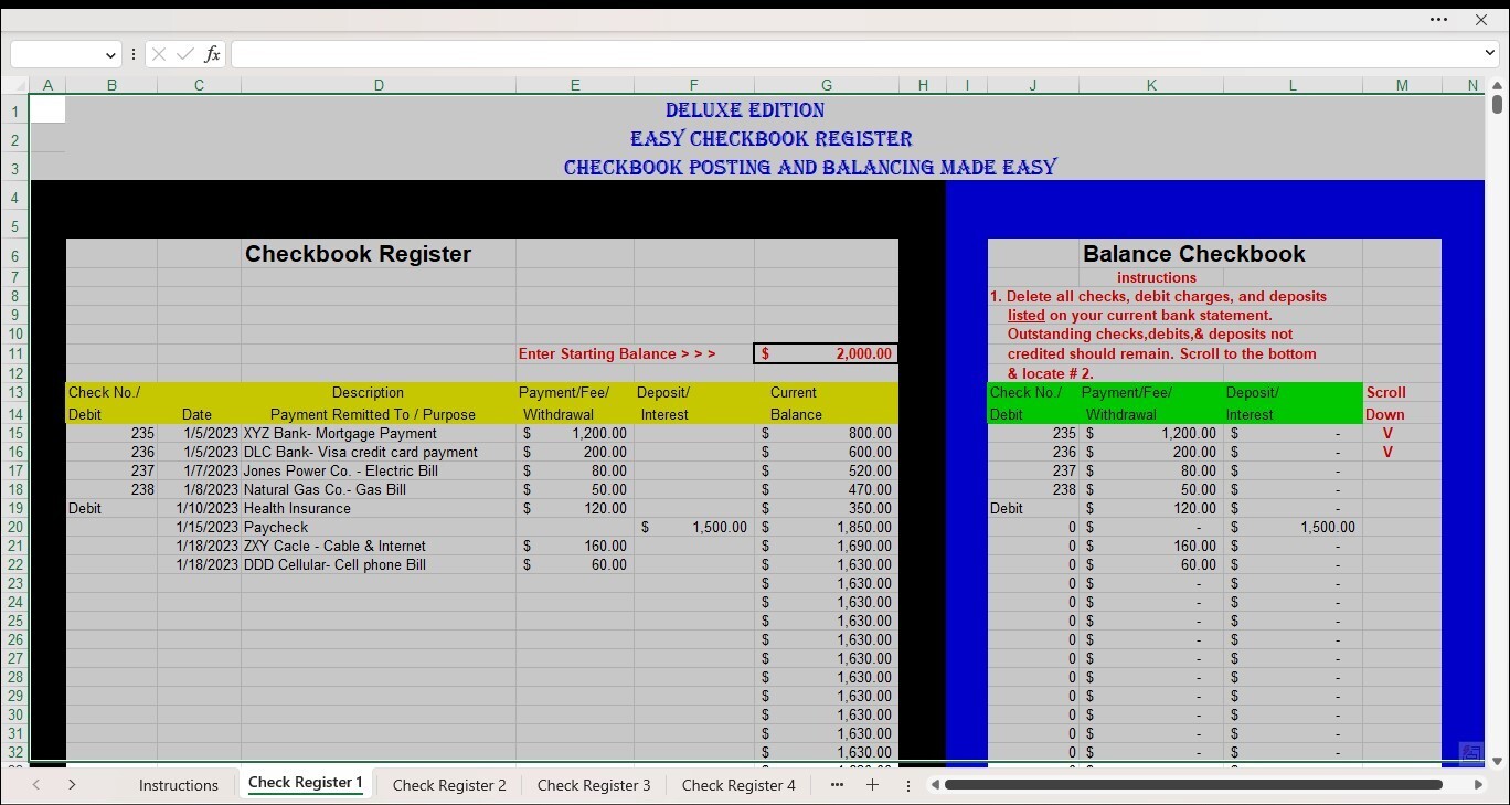 My Holiday Budget, Excel Spreadsheet, for PC or Android +Free Checkbook Register