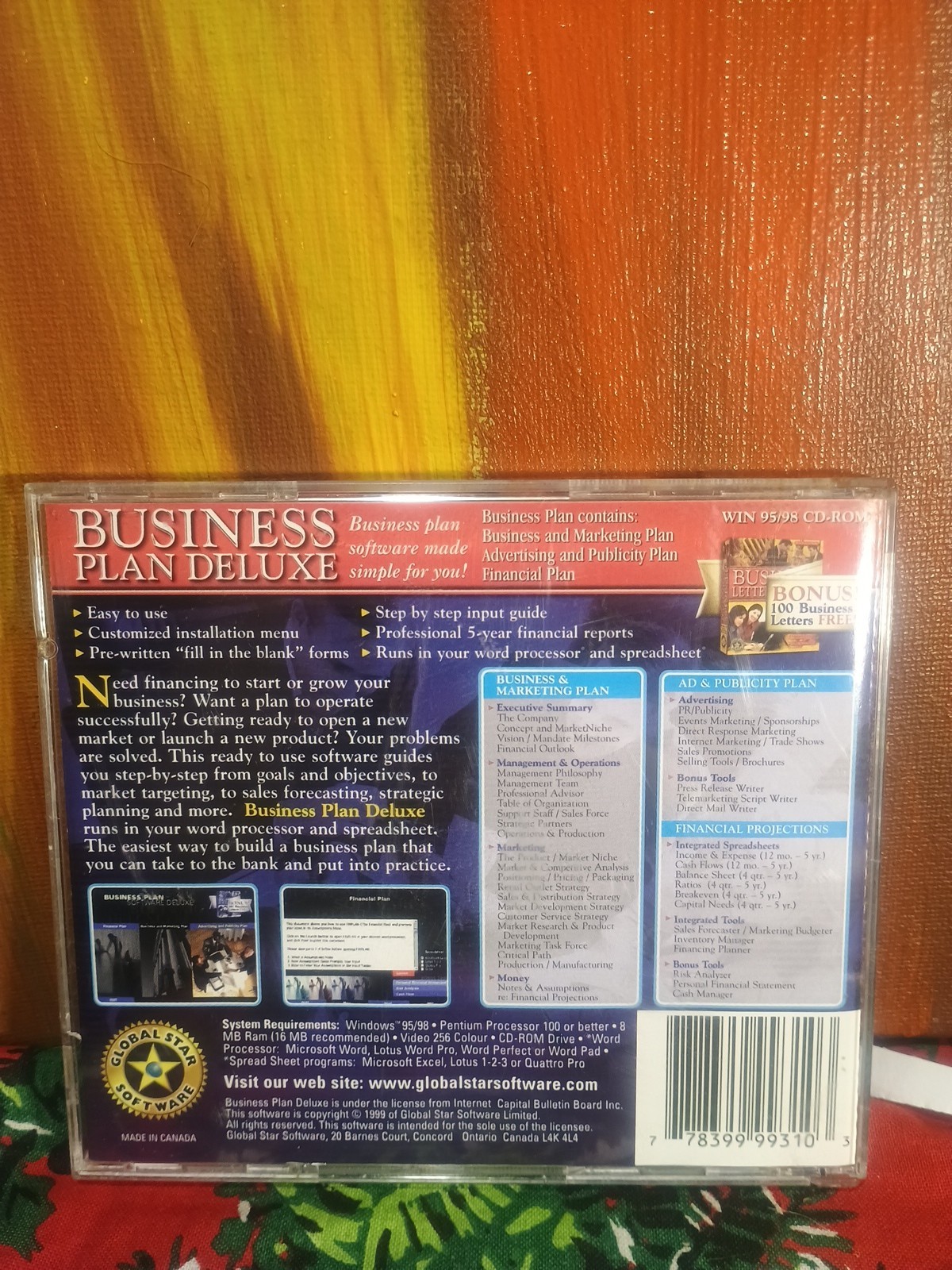 Win 95/98 BUSINESS PLAN DELUXE CDROM Global Star Software