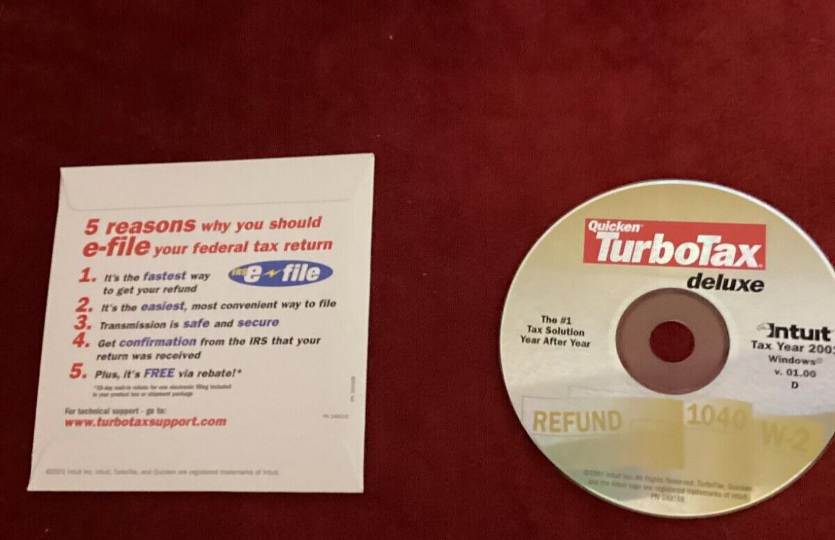 TAX CD “Quicken Turbo Tax Deluxe Tax year 2001. Prev. Owned