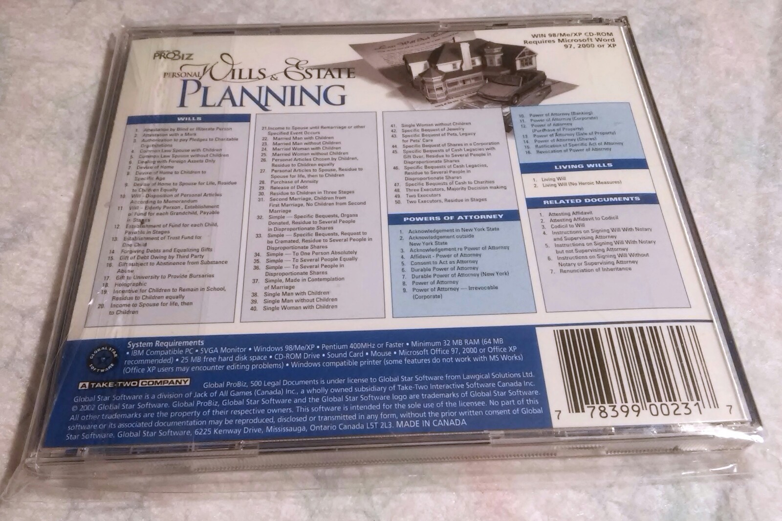 NEW RARE – 2002 PERSONAL WILLS AND ESTATE CD ROM FORMS & LEGAL DOCUMENTS