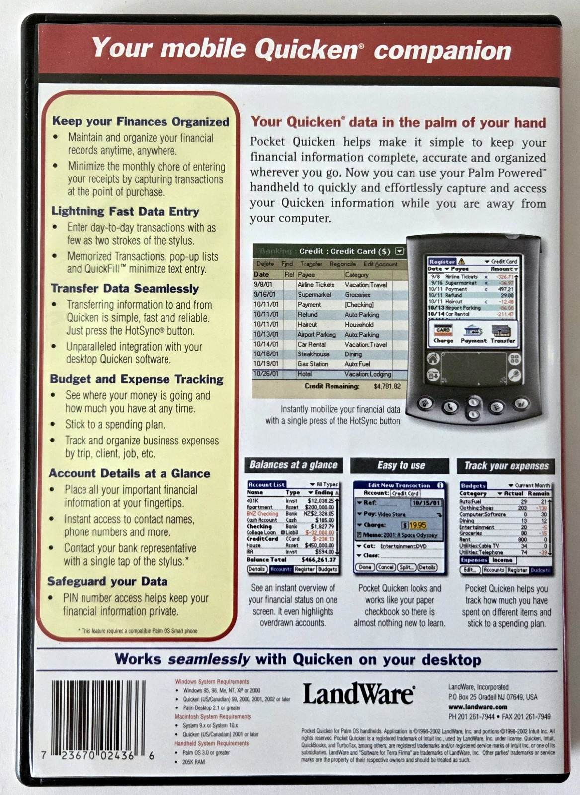 LANDWARE Pocket Quicken For Palm OS Based Handhelds