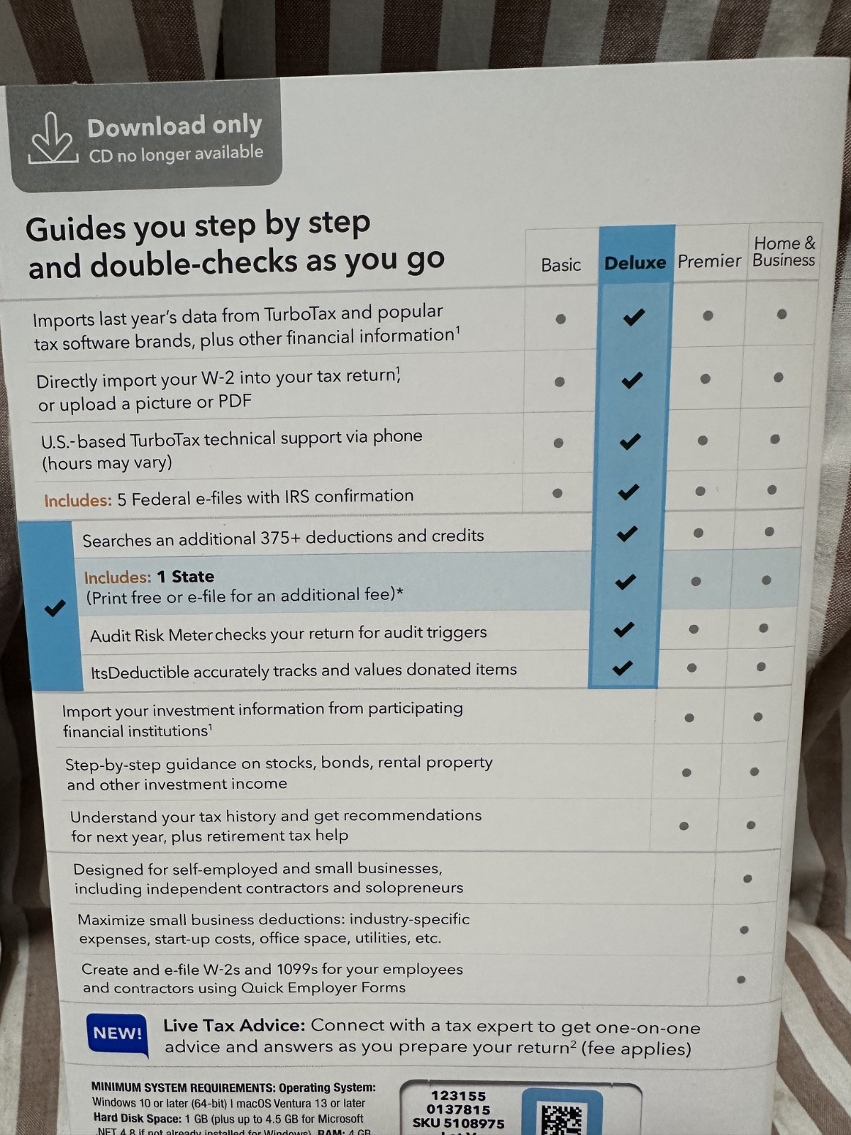 2024 Intuit Turbotax Deluxe Federal State Window Mac USA Sealed NEW 2024