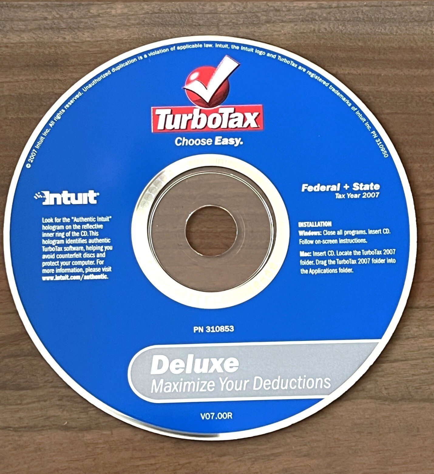 TurboTax Deluxe + State Tax Years 2005; 2006; 2007; 2008; 2009 – Windows & MAC