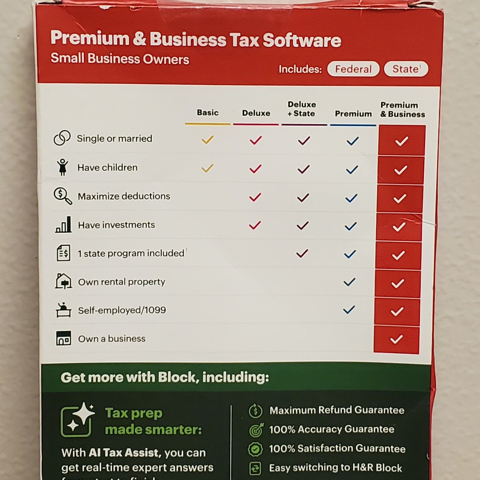 New 2025 H&R Block Tax Software Premium & Business Edition for Win/PC [Key Card]