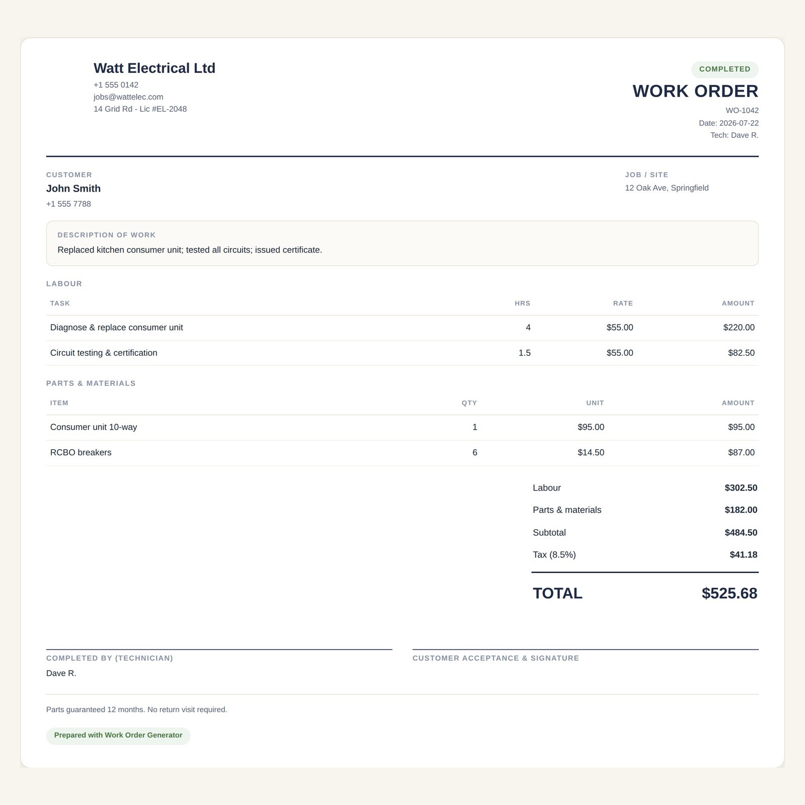 Work Order Generator Software Job Sheet Maker App Contractor Trades Electrician