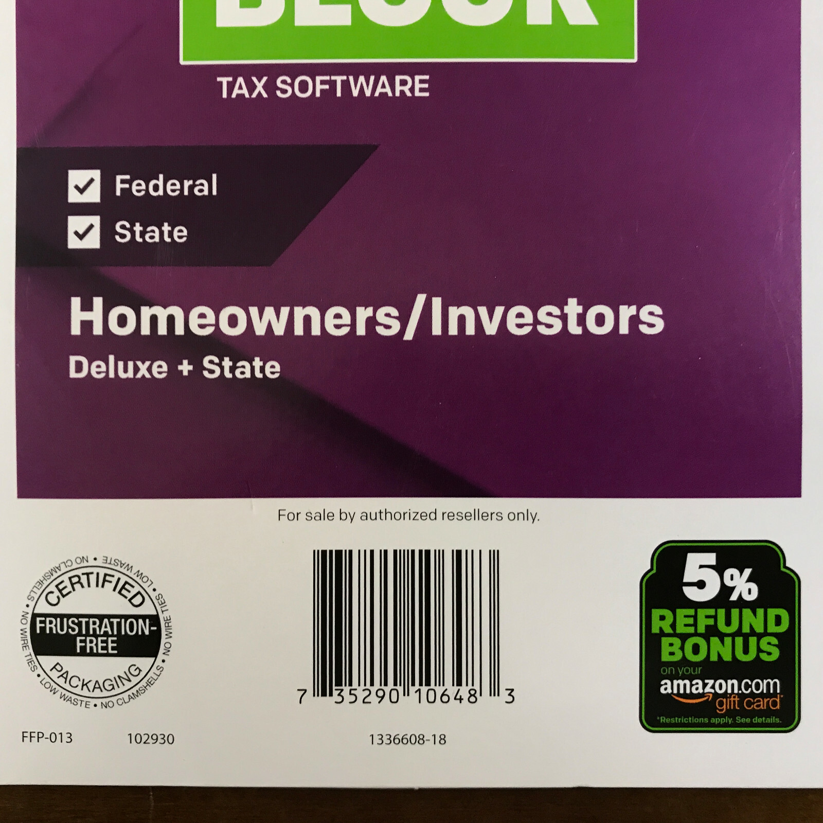 H&R Block Tax Software Homeowners Investors 2018 Deluxe PC CD State Federal