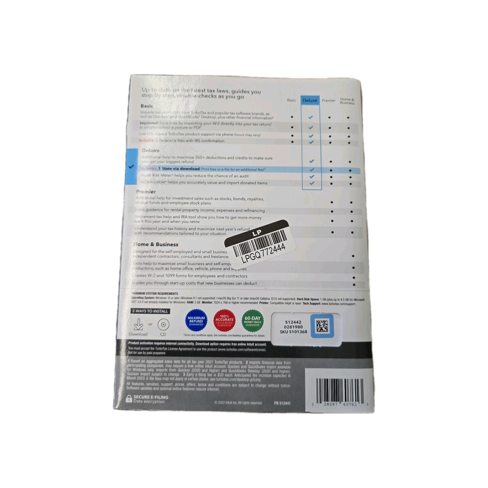 Intuit Turbotax Deluxe 2022 Federal and State Tax Software