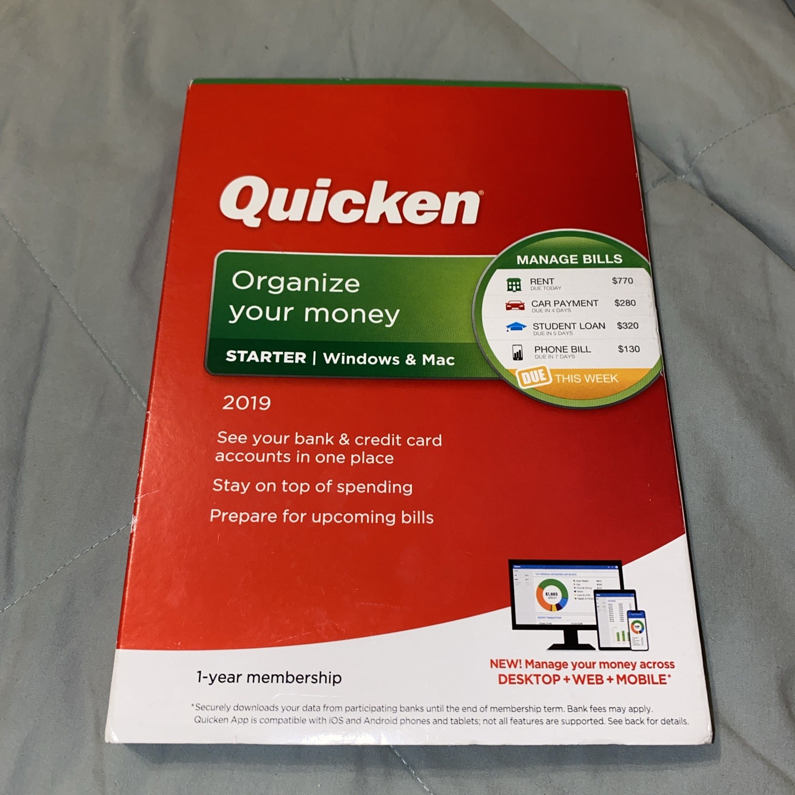 Intuit Quicken Starter Edition 2019 organized your money CD for Windows & Mac