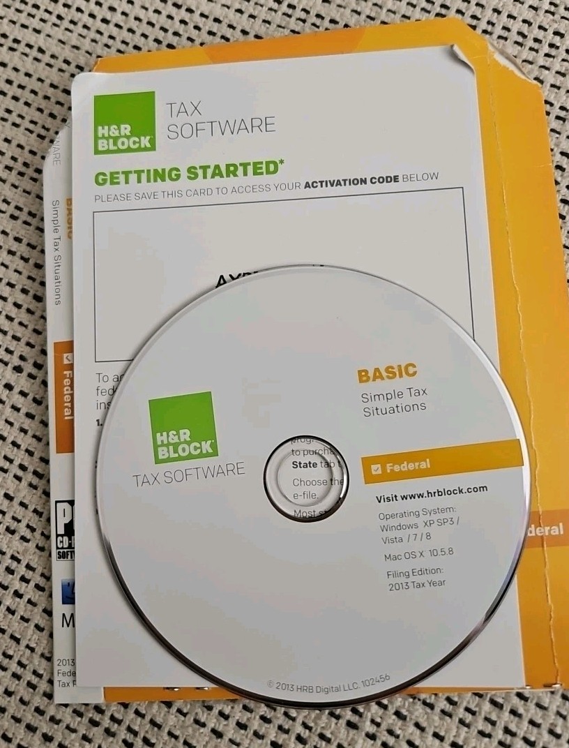 Orig Owner H&R Block Tax Software DISC, Activation Code Filing Ed Tax Year 2013