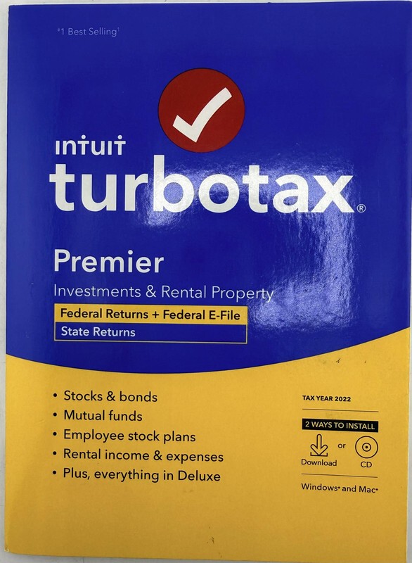 INTUIT TURBOTAX PREMIER 2022 512364 PHYSICAL CD FEDERAL STATE INVESTMENT RENTAL