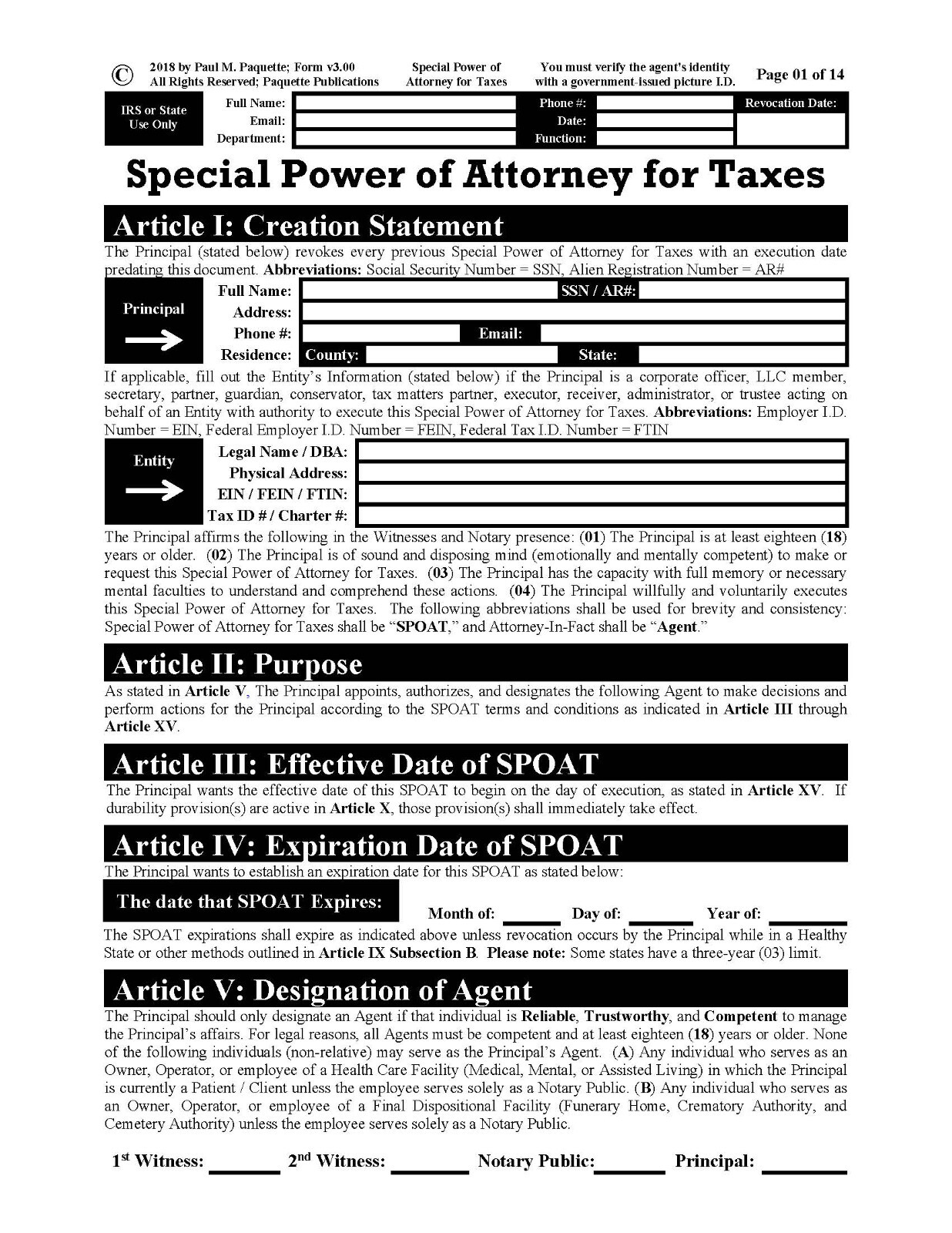 Special Power of Attorney for Taxes – Full Version – CD-ROM Only