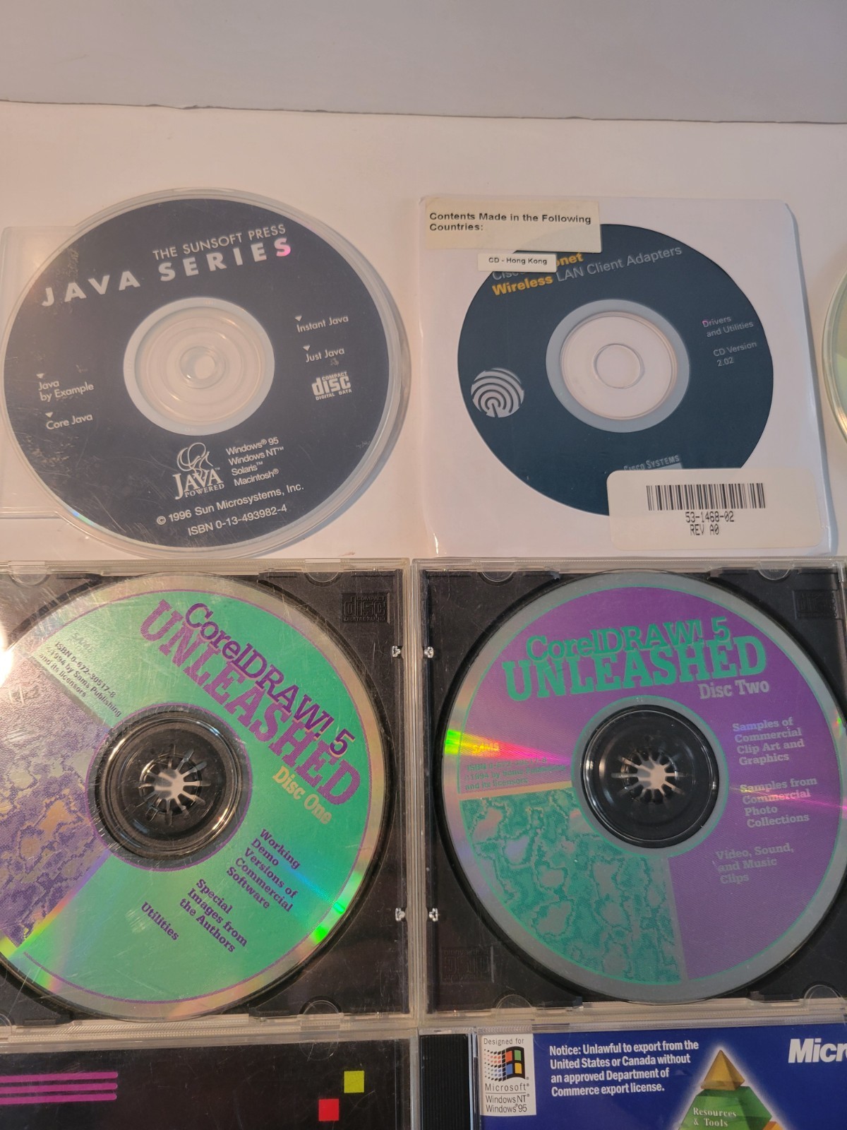 Old Computer Software Corel Draw, Unleashed, Cisco LAN Drivers, Intellipoint