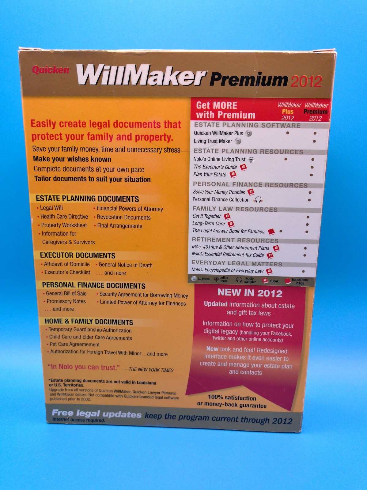 Quicken WillMaker Premium 2012 Estate Planning Software PC CD Boxed Complete
