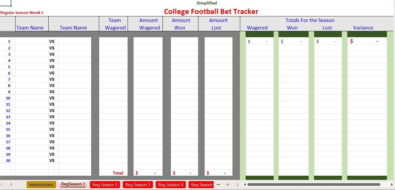 Pro Football Bet Tracker Excel Spreadsheet for PC or Android, BOGO See Descript.