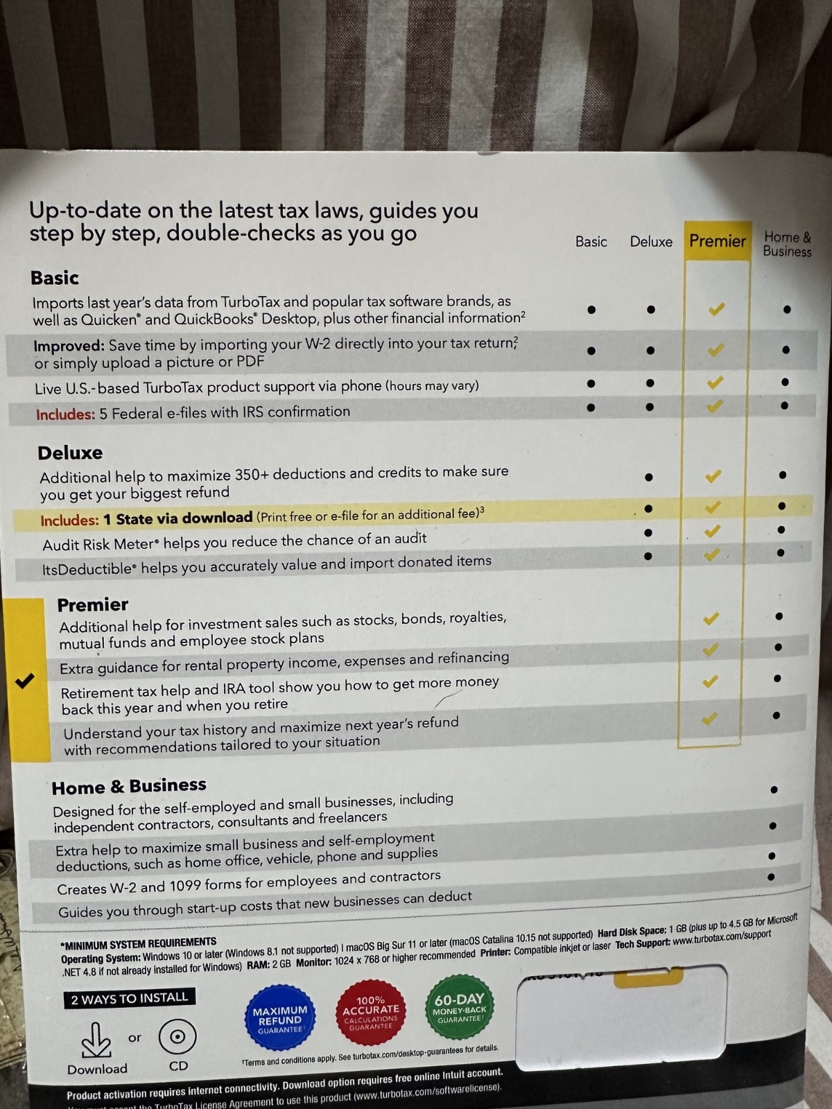 TurboTax Premier 2022 Physical CD license PC Mac Federal State Investment Rental