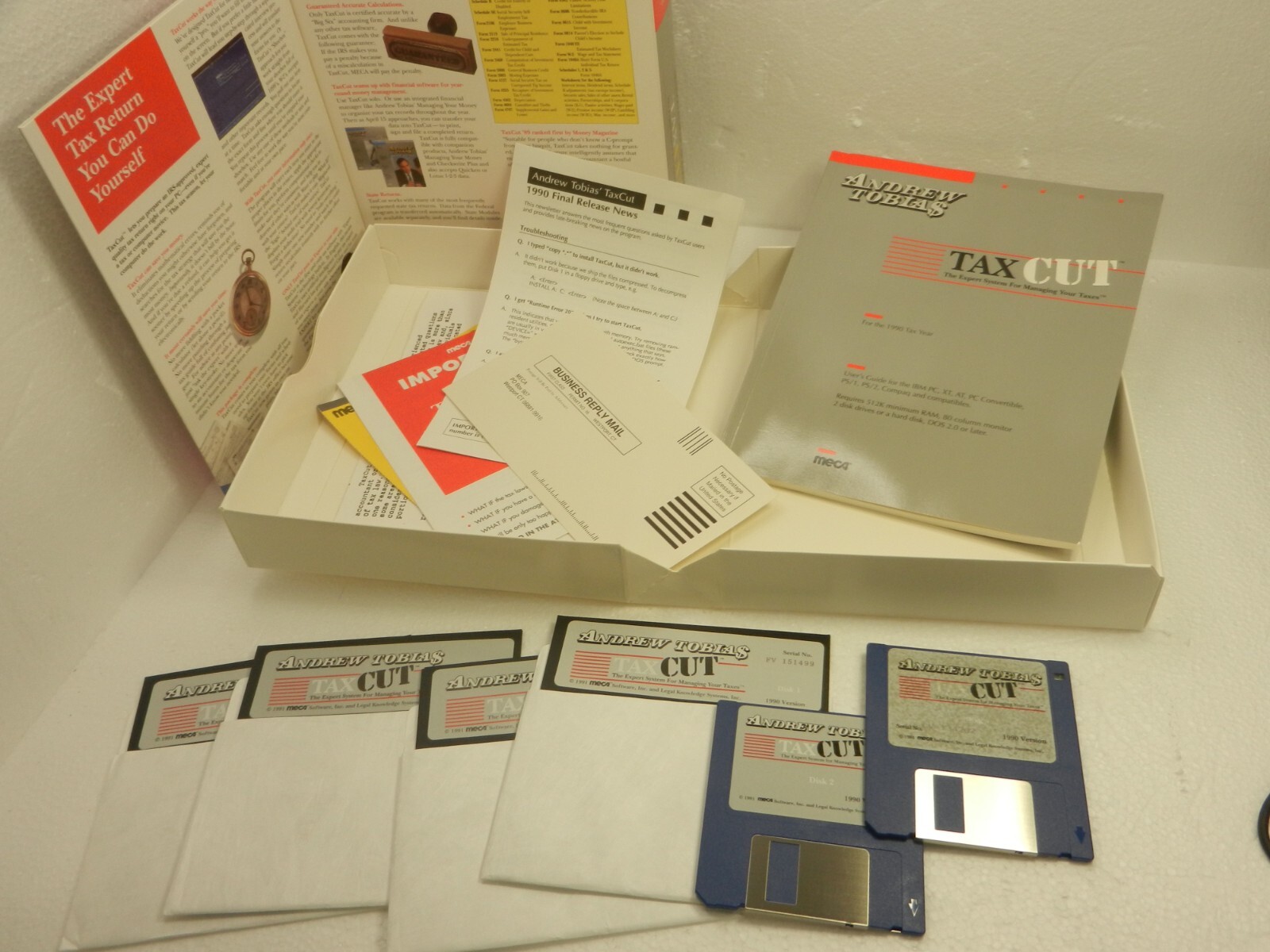 Vintage – Andrew Tobias Tax Cut MECA Software 3.25” 5.25″ Disks for Windows
