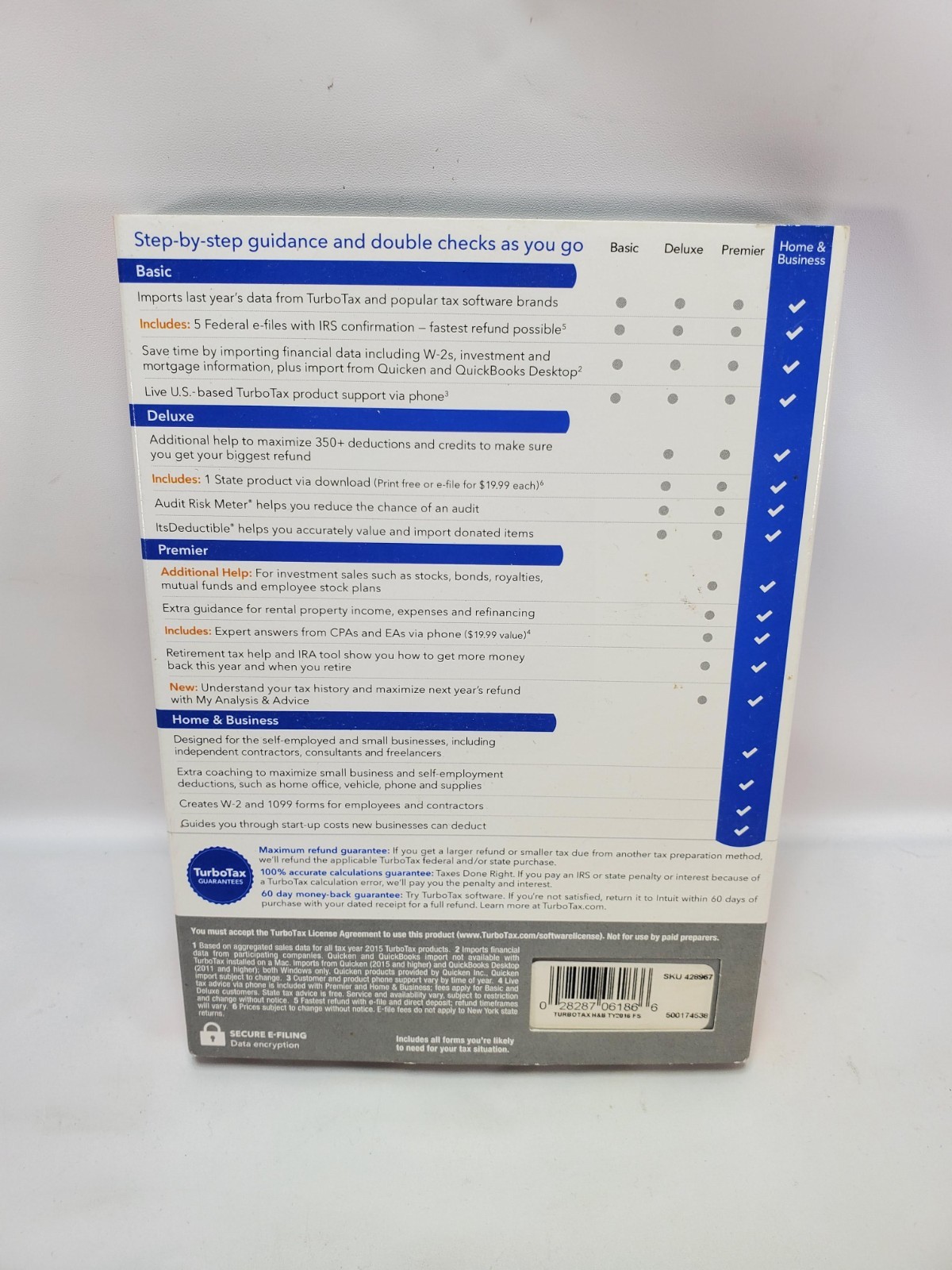 2016 TurboTax Home & Business Personal Software Intuit Disc Federal State