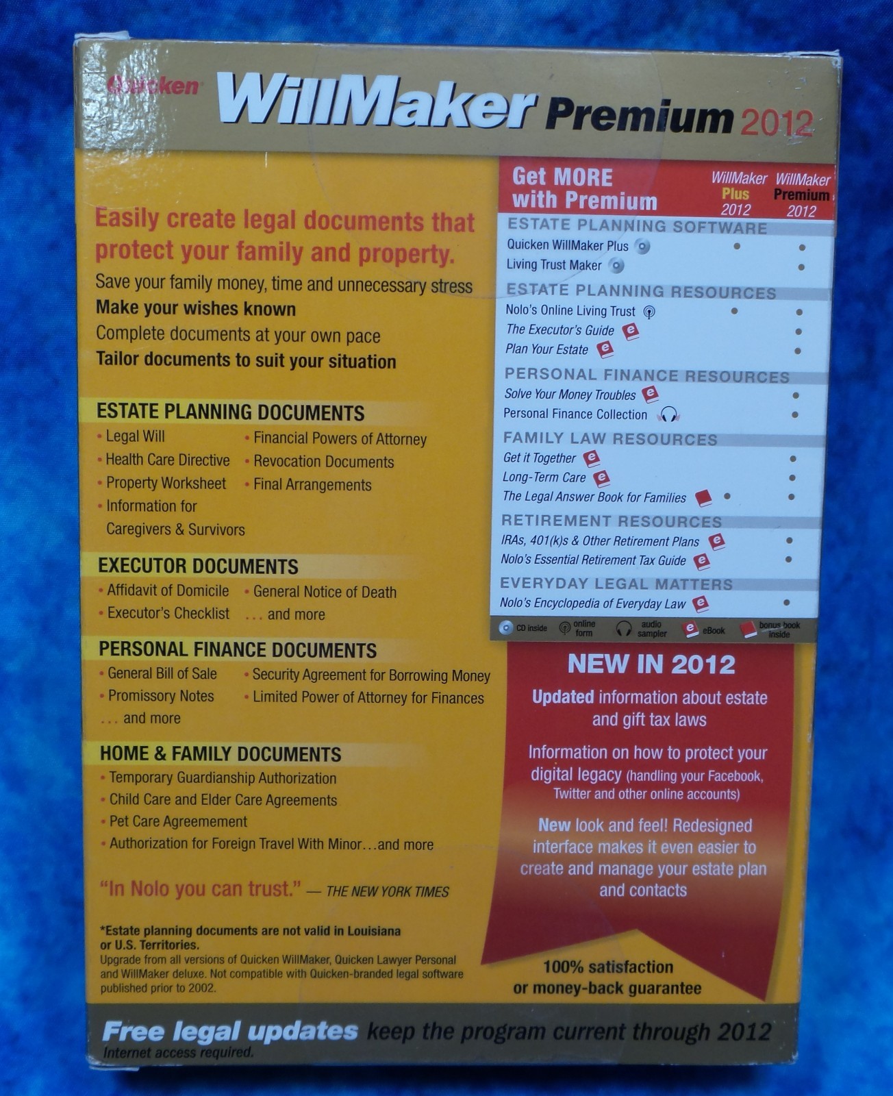 NOLO Quicken WillMaker PREMIUM 2012 Living Trust Estate Planning Software – NEW