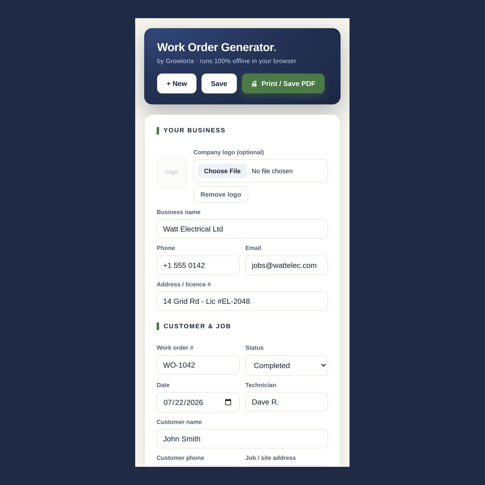 Work Order Generator Software Job Sheet Maker App Contractor Trades Electrician
