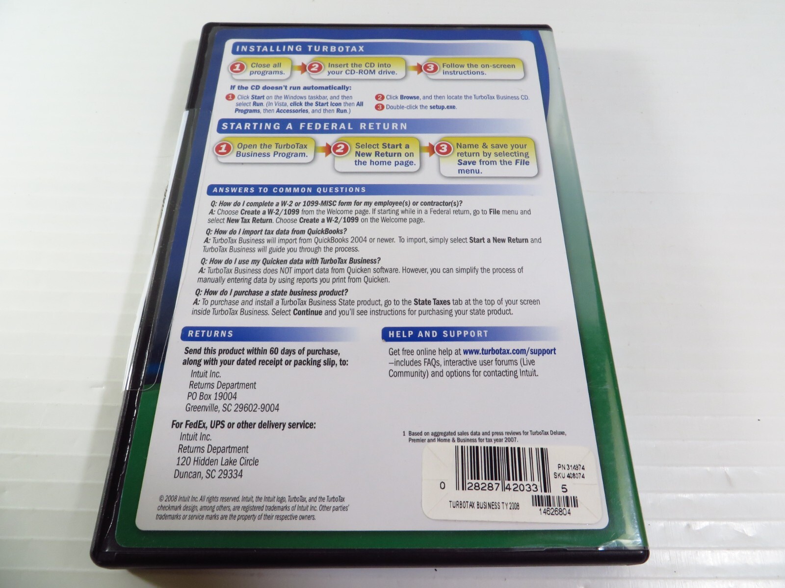 TURBOTAX BUSINESS 2008 CD for CORPORATION ESTATE TRUST TURBO TAX, Retail Pack