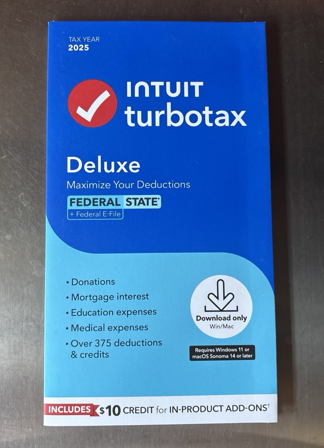 2025 TurboTax Deluxe Tax Software Fed State,Win Mac,Physical key card,Ships USPS