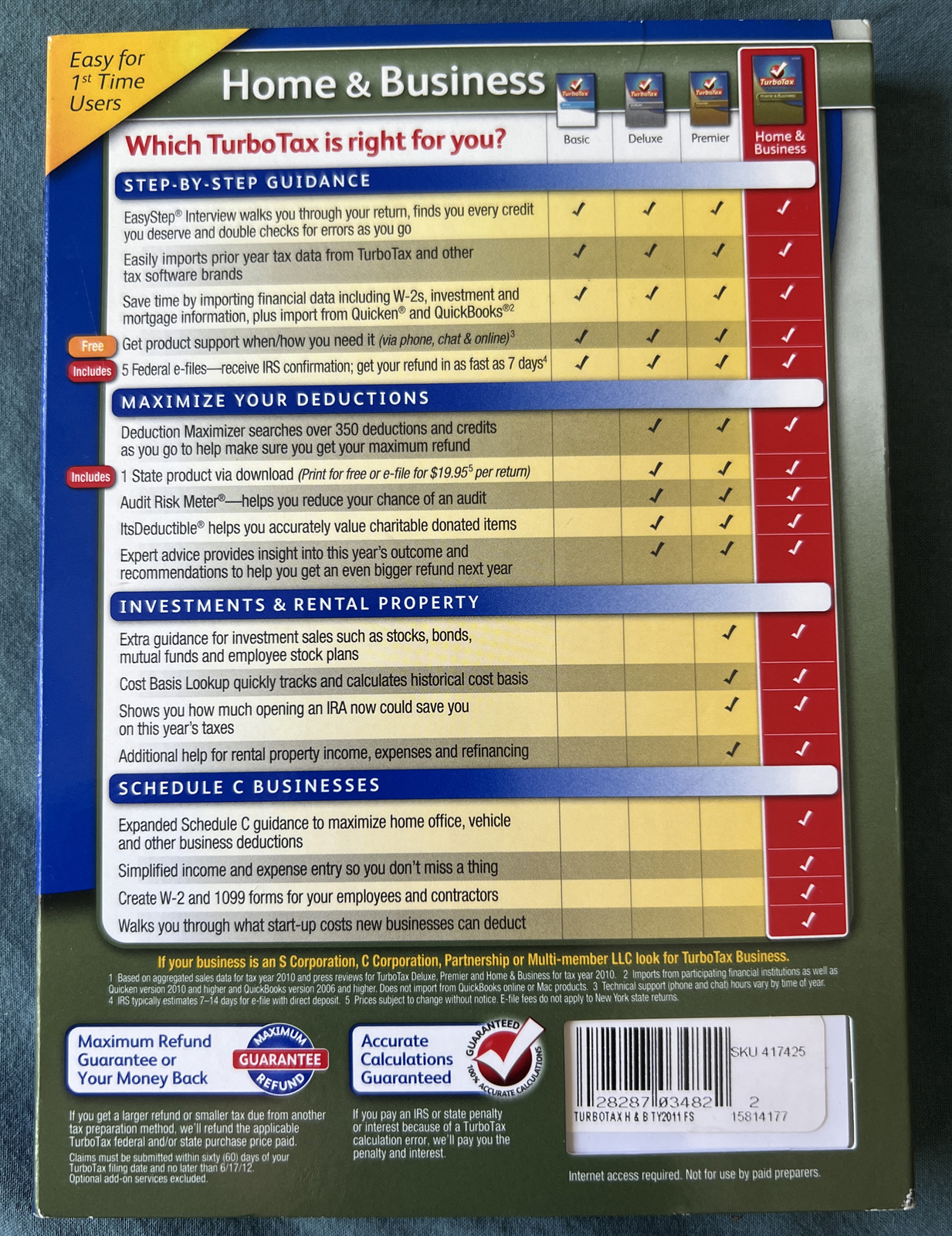 2011 TurboTax Home & Business Federal & State Returns + Federal E-File